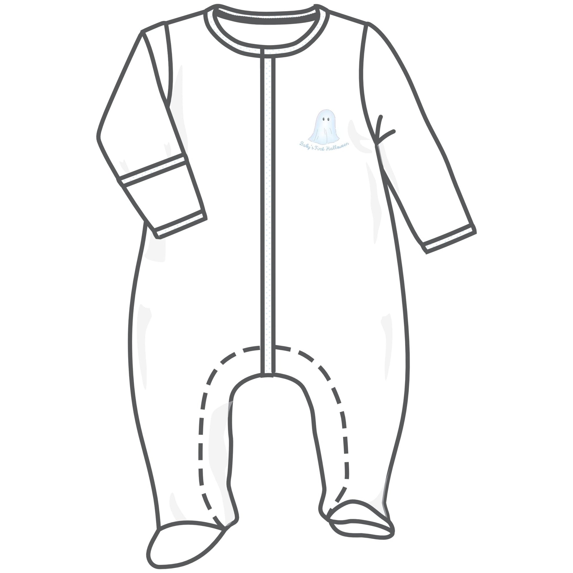 My Little Boo Embroidered Baby's First Halloween Footie - Light Blue - Magnolia BabyFootie