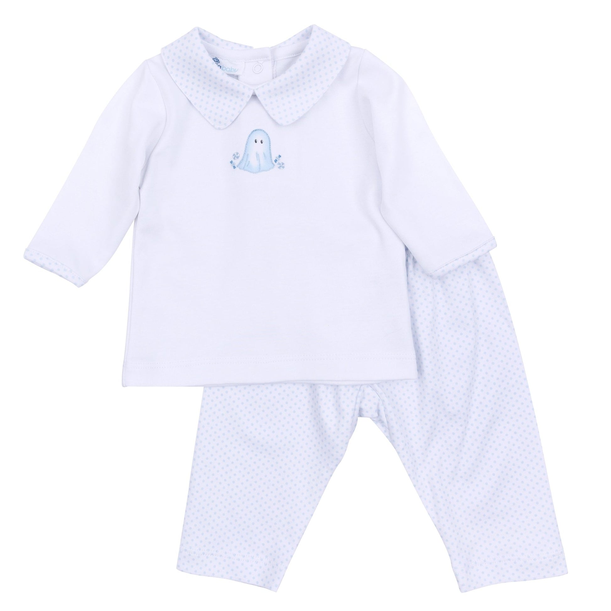 My Little Boo Embroidered Collared 2pc Pant Set - Light Blue - Magnolia Baby2pc Pant Set
