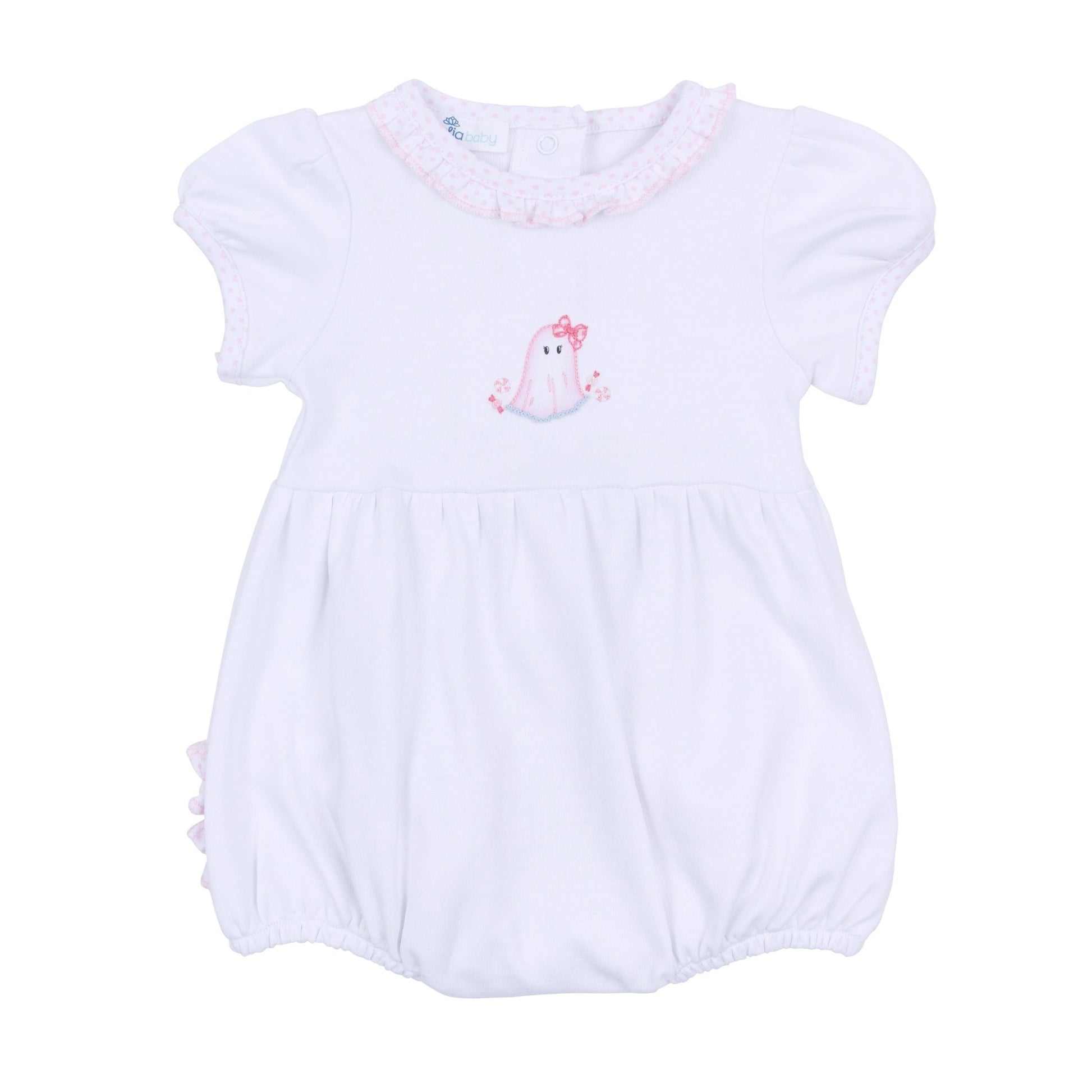 My Little Boo Embroidered Ruffle Short Sleeve Bubble - Pink - Magnolia BabyBubble