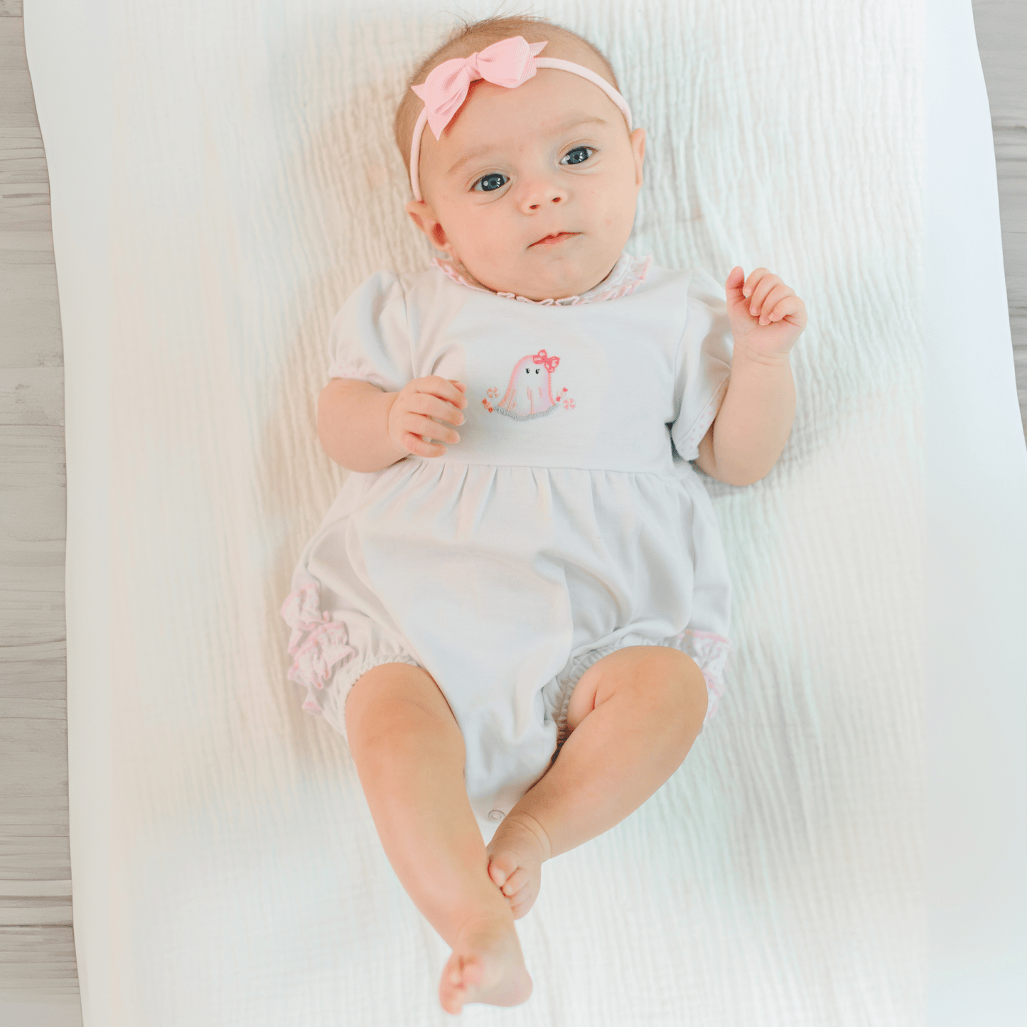 My Little Boo Embroidered Ruffle Short Sleeve Bubble - Pink - Magnolia BabyBubble