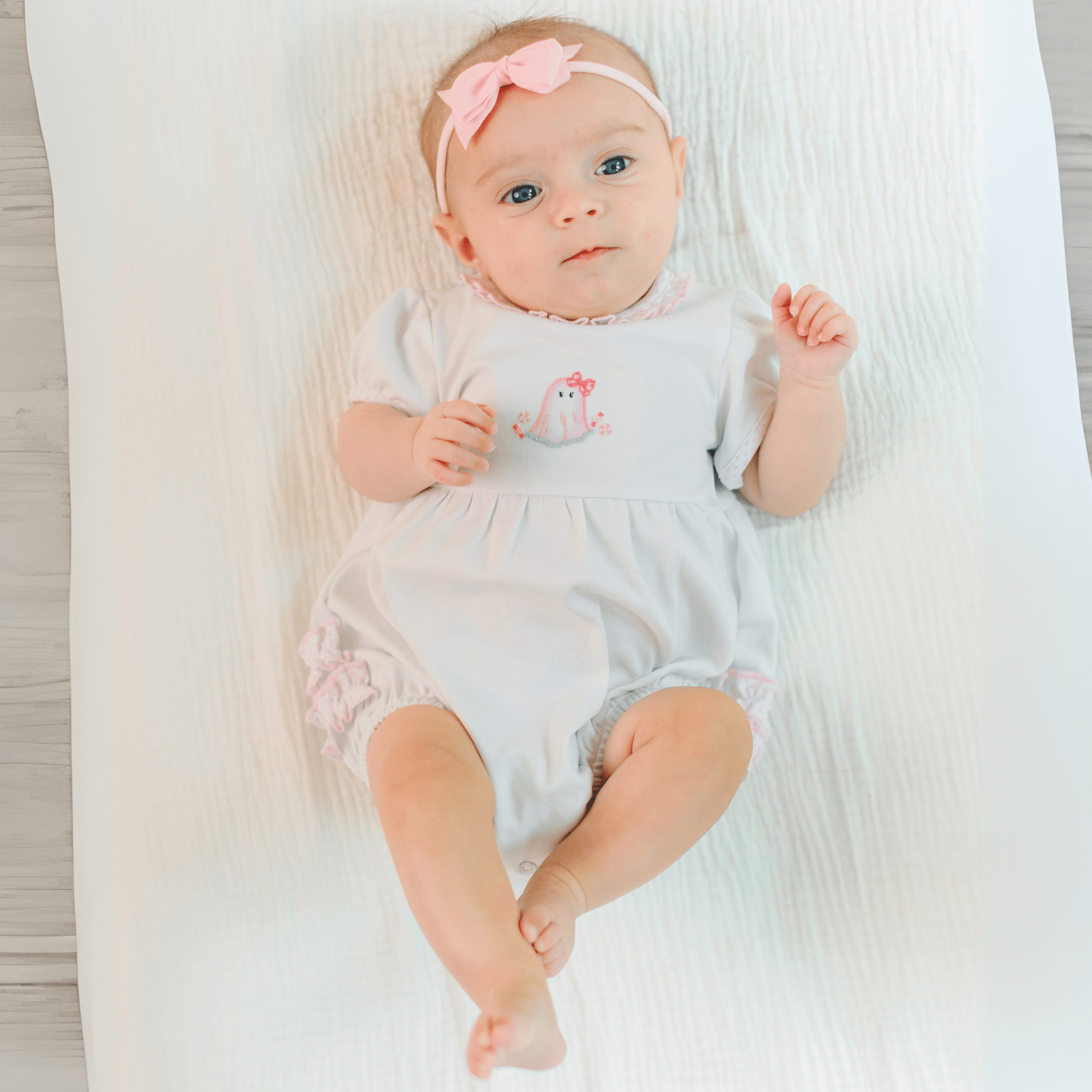 My Little Boo Embroidered Ruffle Short Sleeve Bubble - Pink - Magnolia BabyBubble