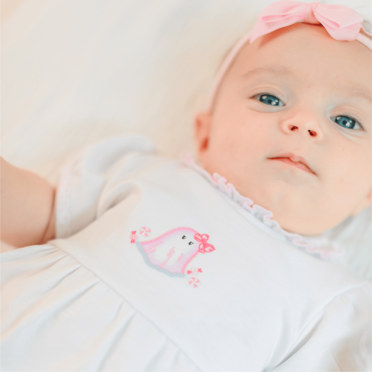 My Little Boo Embroidered Ruffle Short Sleeve Bubble - Pink - Magnolia BabyBubble