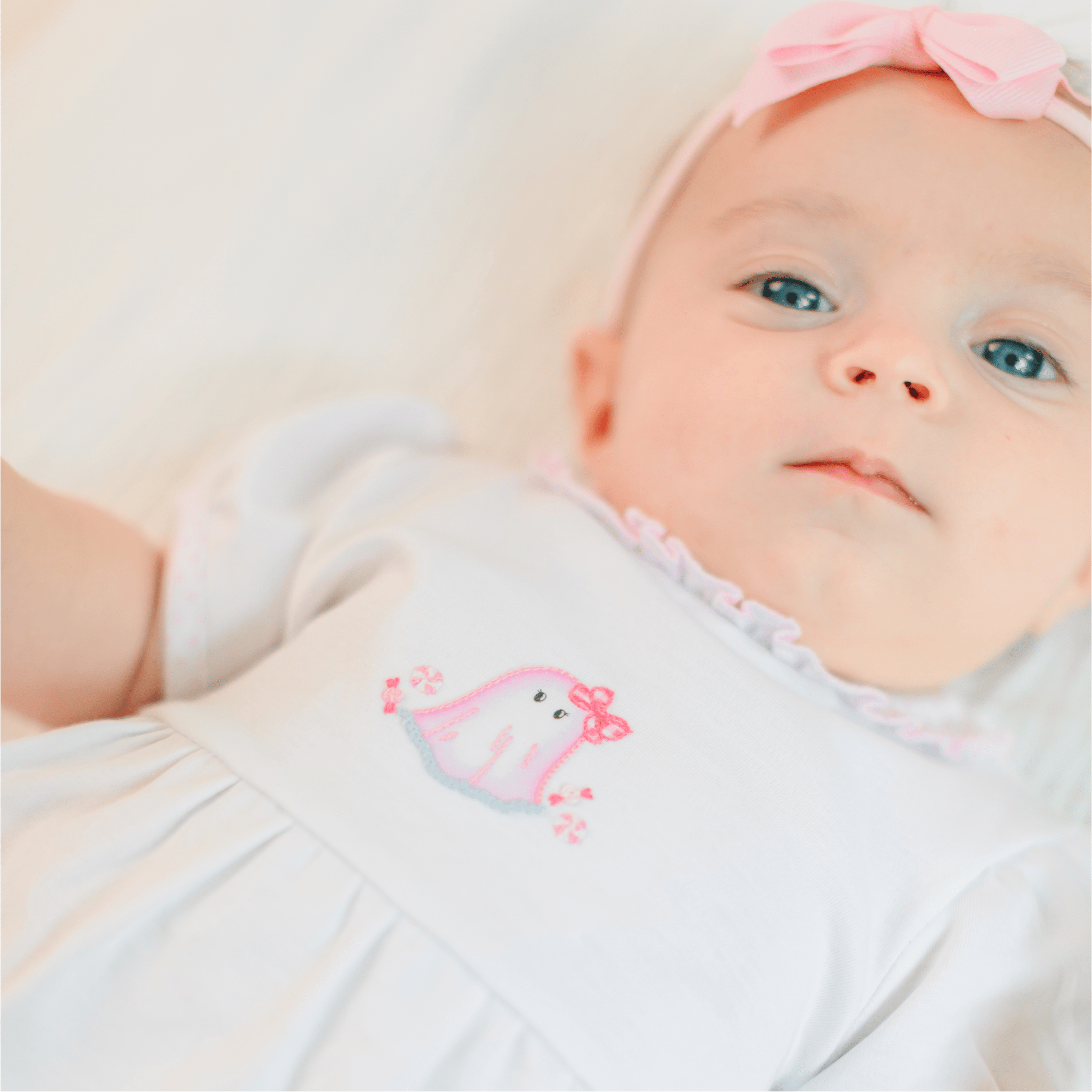My Little Boo Embroidered Ruffle Short Sleeve Bubble - Pink - Magnolia BabyBubble