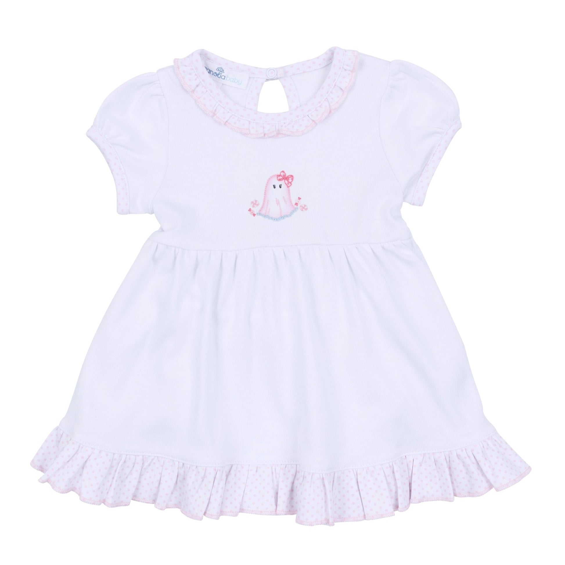 My Little Boo Embroidered Short Sleeve Dress - Pink - Magnolia BabyDress
