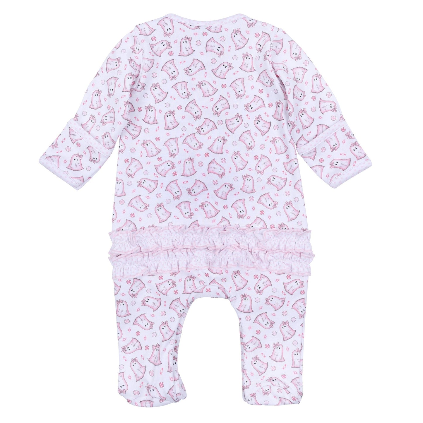 My Little Boo Print Ruffle Footie - Pink - Magnolia BabyFootie