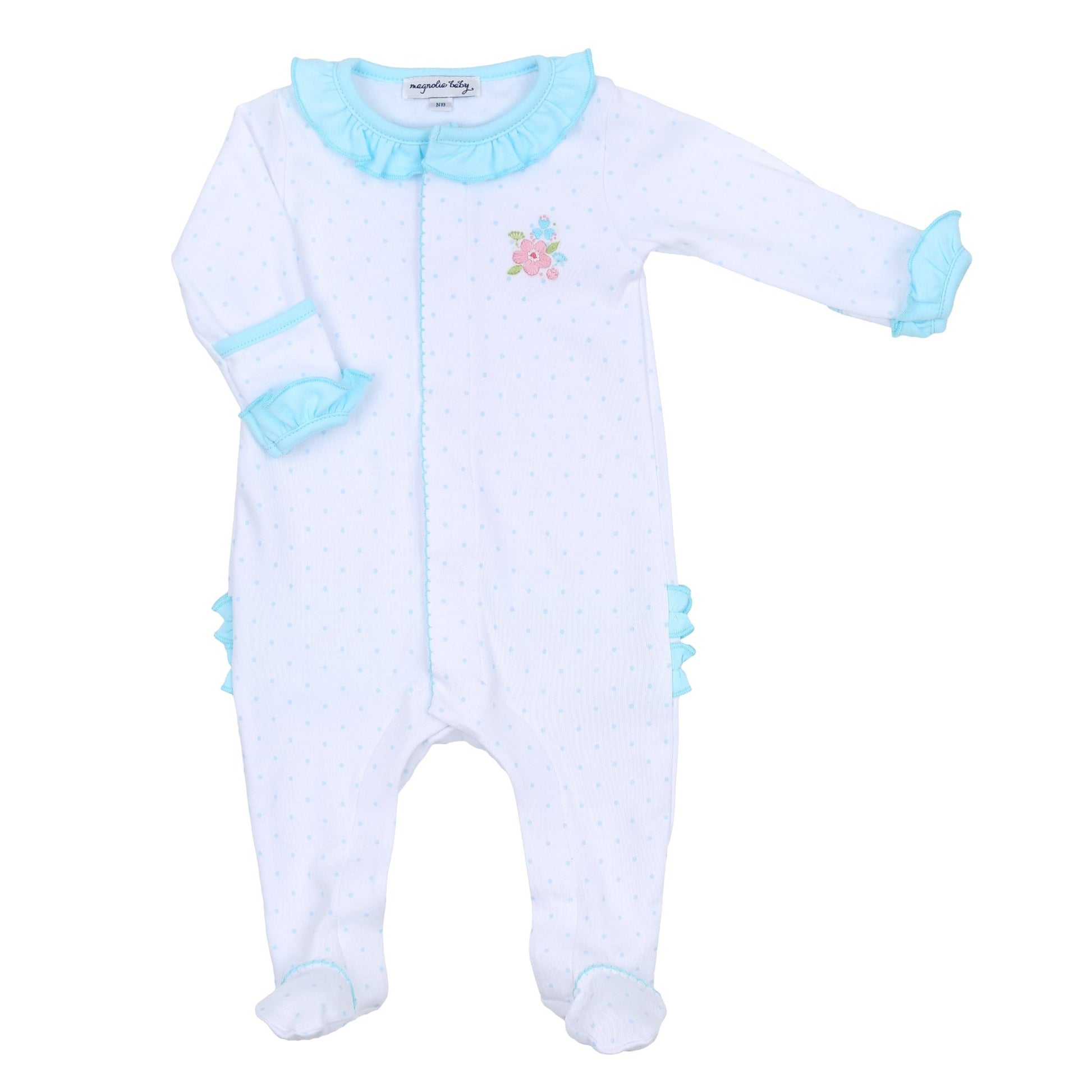 Natalie's Classics Embroidered Ruffle Footie - Magnolia BabyFootie