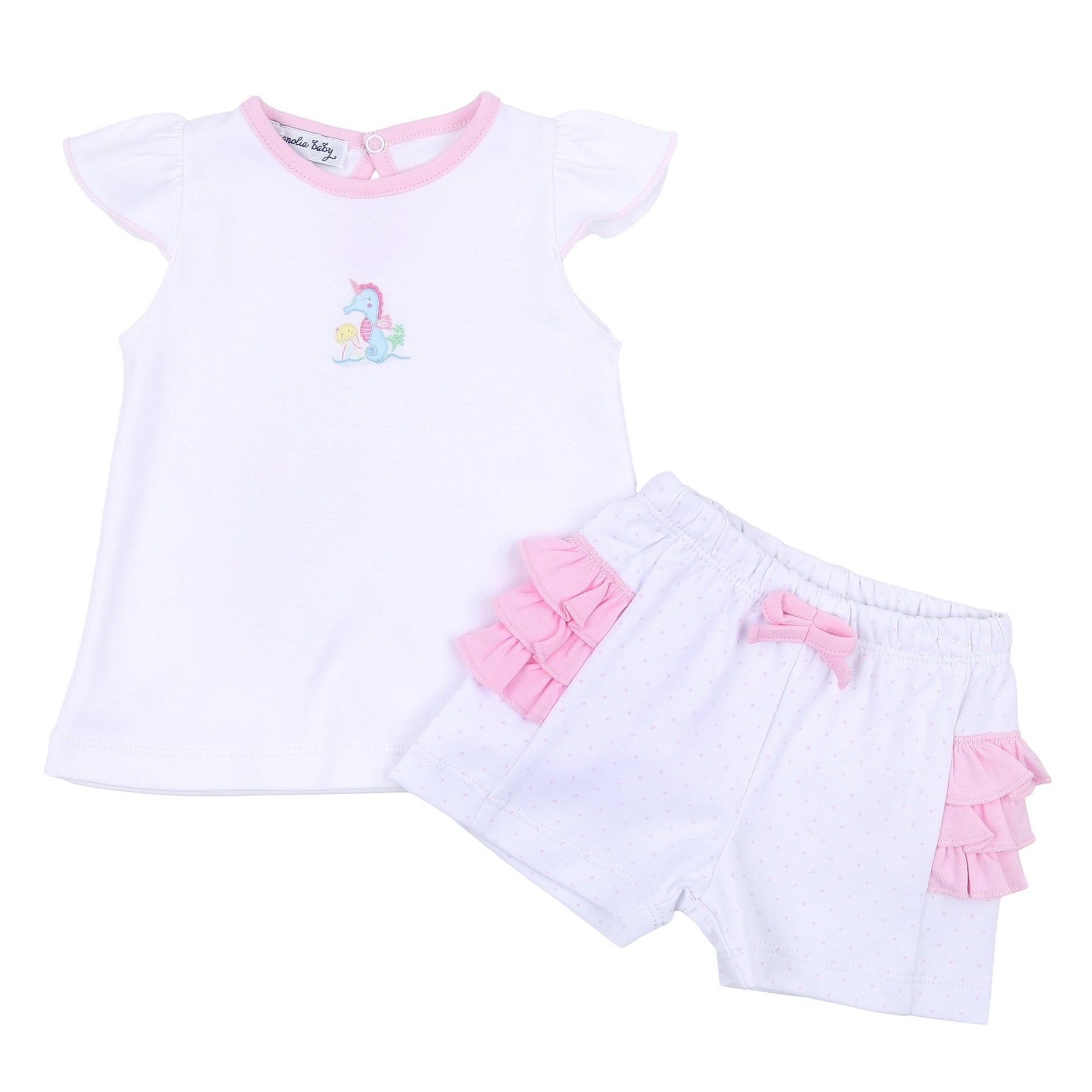 Ocean Bliss Pink Infant Embroidered Ruffle Flutters Short Set - Magnolia BabyShort Set