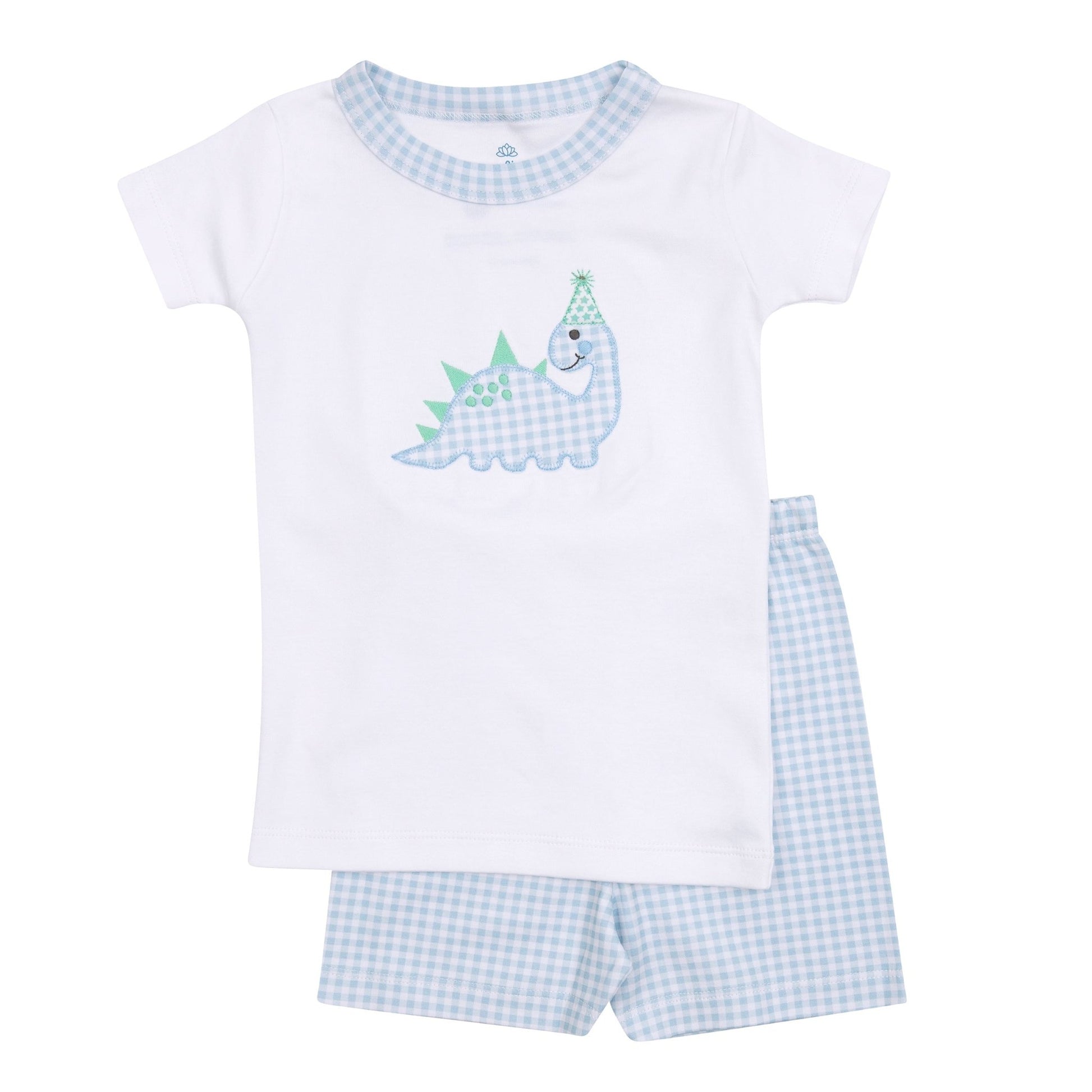 Partysaurus! Applique Short Pajamas - Light Blue - Magnolia BabyShort Pajamas