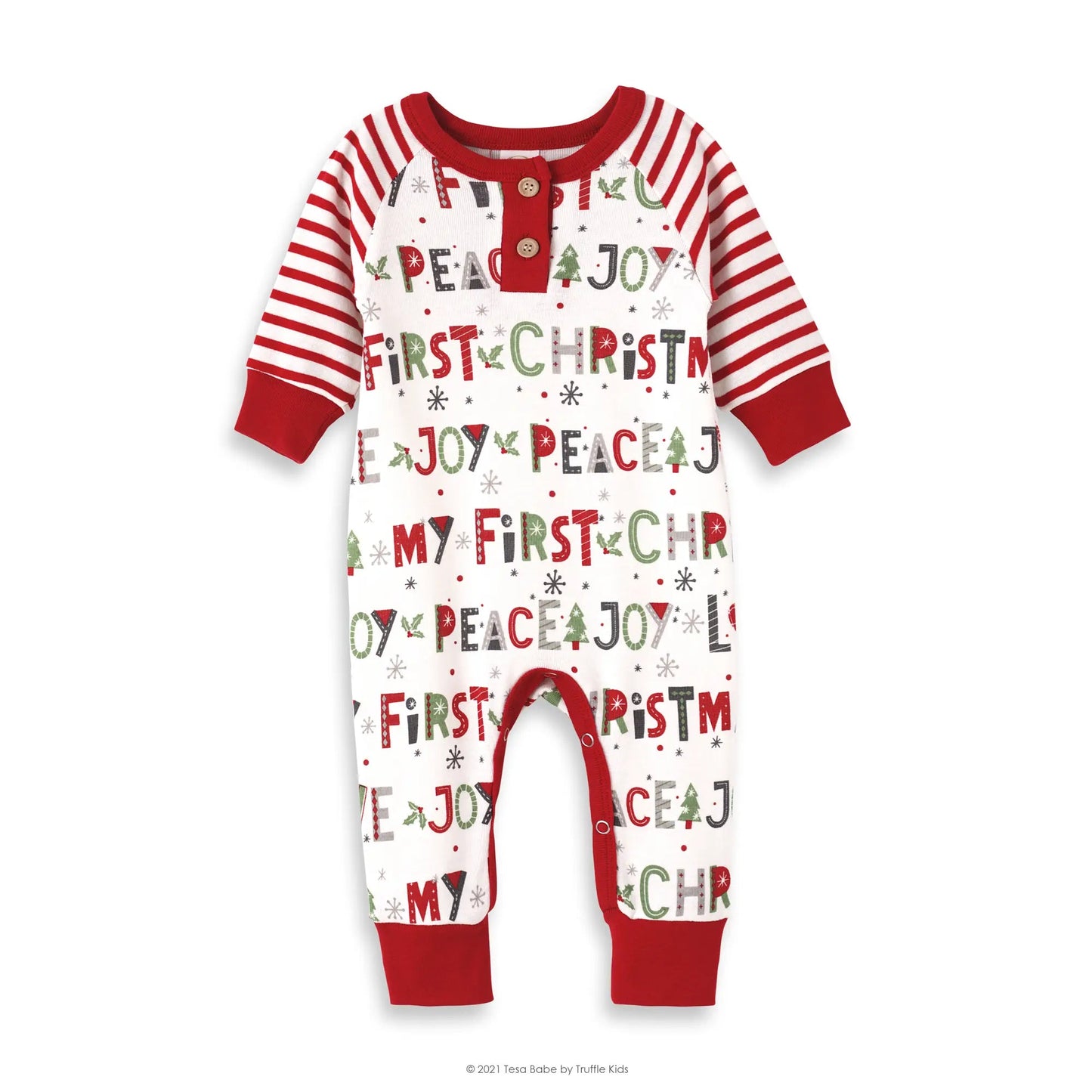 Peace, Love, Joy First Christmas Henley Romper - Magnolia BabyPlaysuit