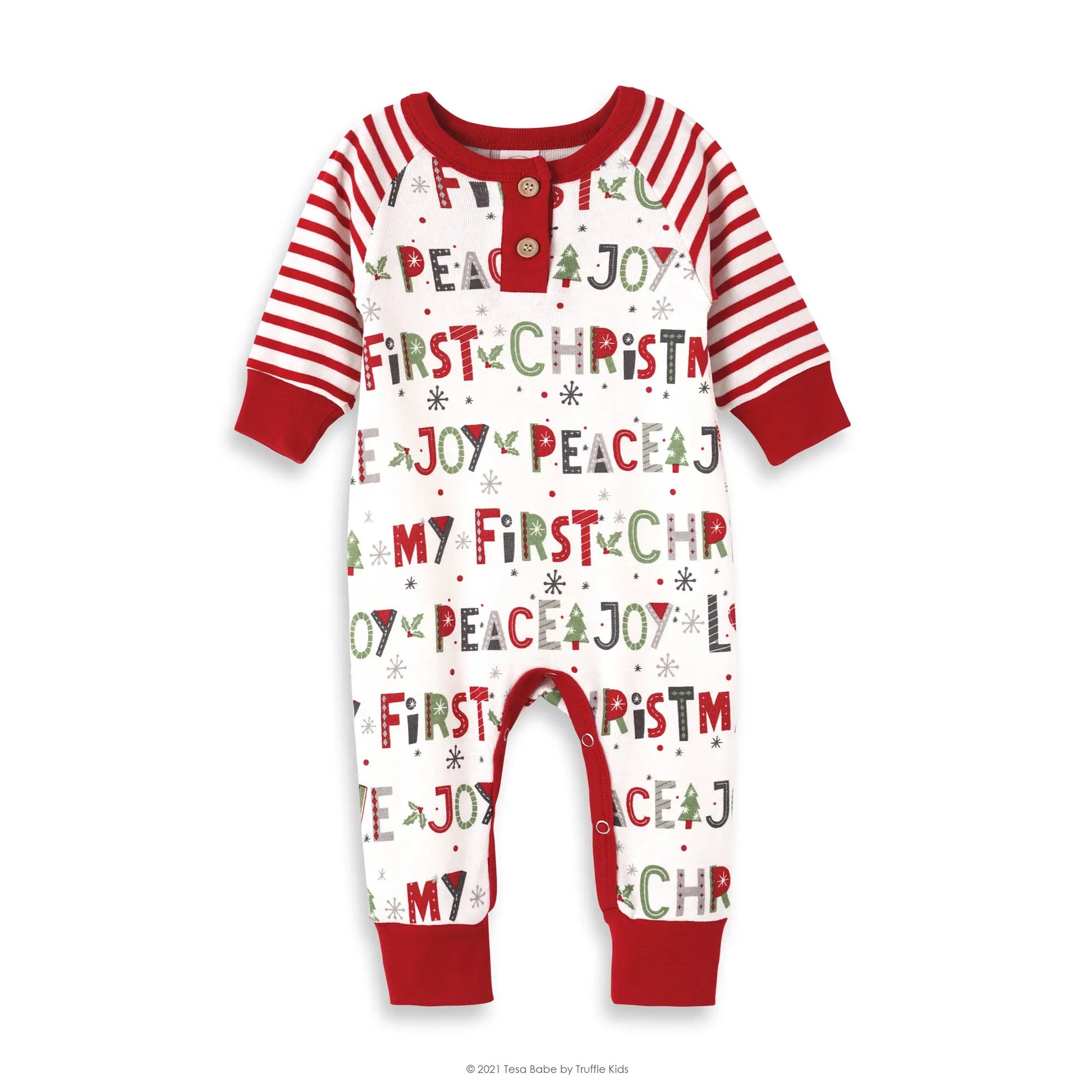 Peace, Love, Joy First Christmas Henley Romper - Magnolia BabyPlaysuit