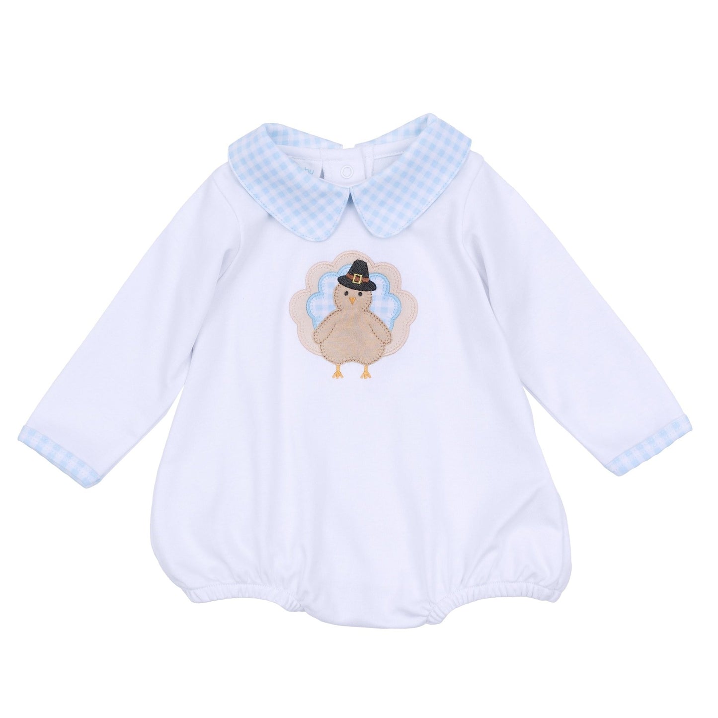 Pilgrim Pals Applique Collared Long Sleeve Bubble - Light Blue - Magnolia BabyBubble