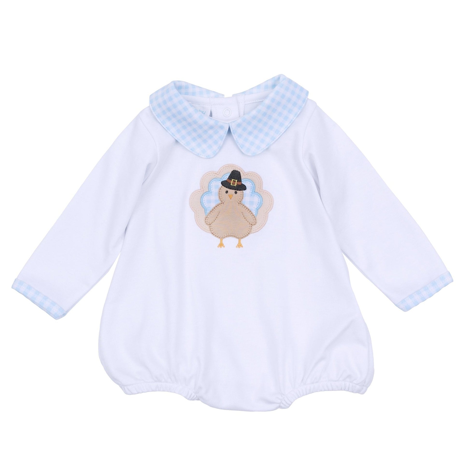 Pilgrim Pals Applique Collared Long Sleeve Bubble - Light Blue - Magnolia BabyBubble