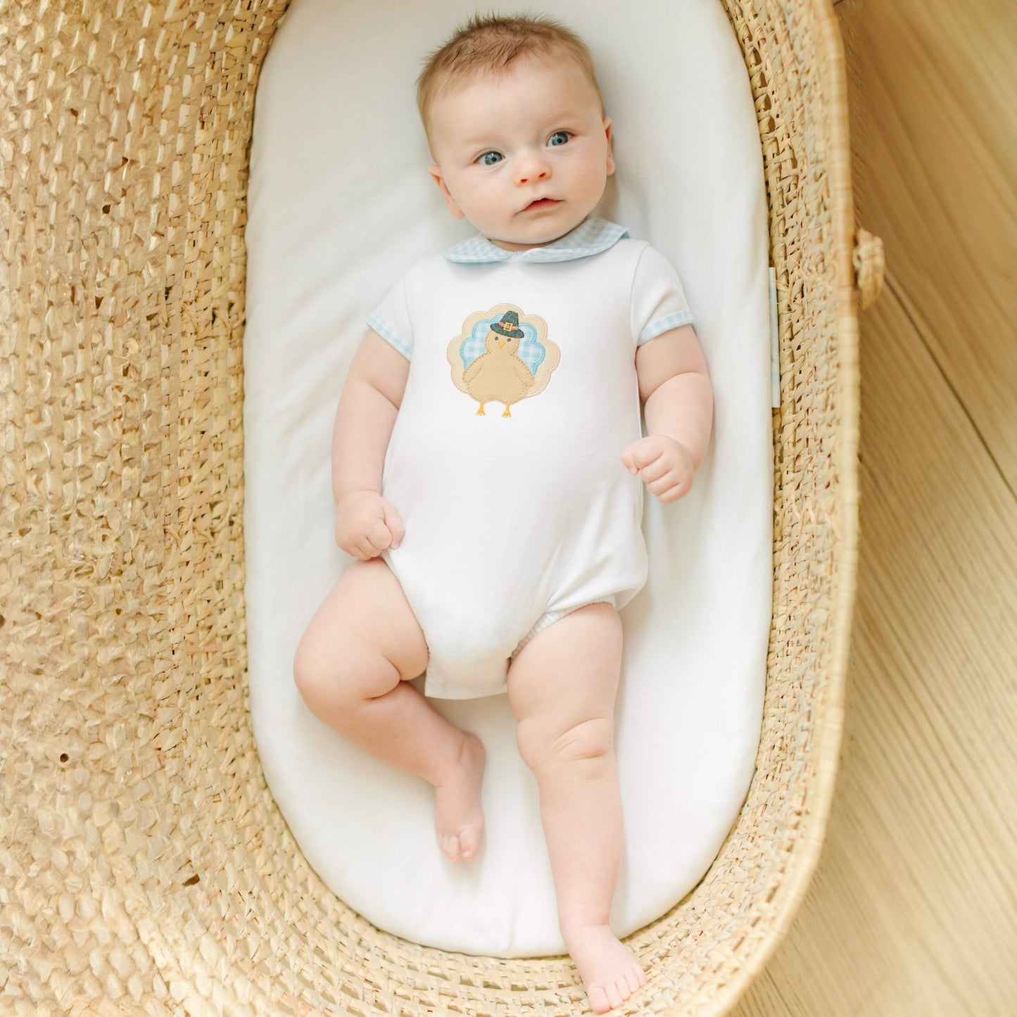 Pilgrim Pals Applique Collared Short Sleeve Bubble - Light Blue - Magnolia BabyBubble