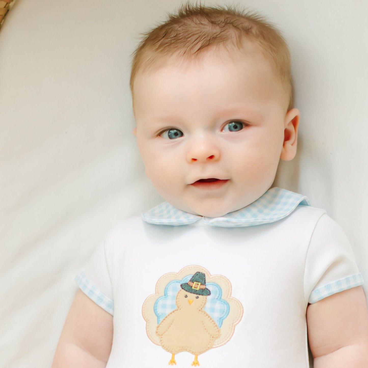 Pilgrim Pals Applique Collared Short Sleeve Bubble - Light Blue - Magnolia BabyBubble