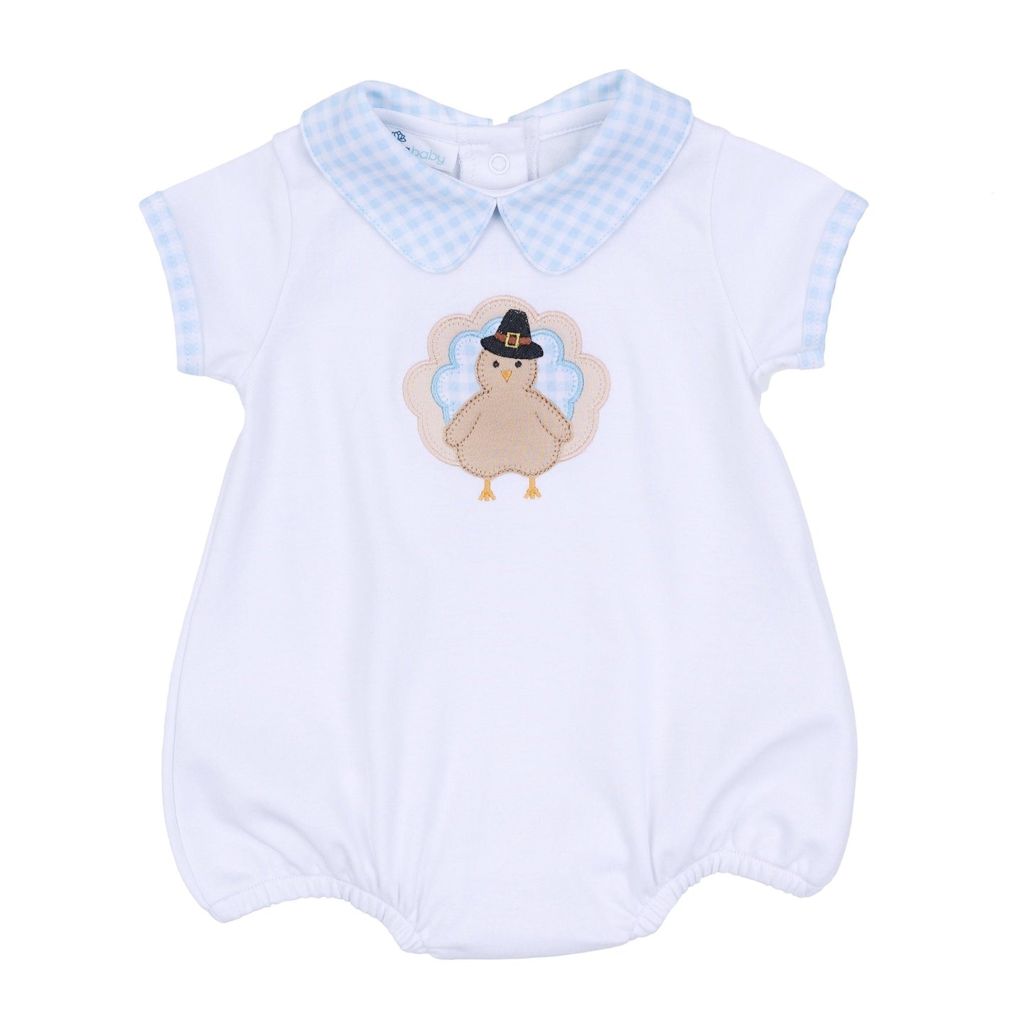 Pilgrim Pals Applique Collared Short Sleeve Bubble - Light Blue - Magnolia BabyBubble