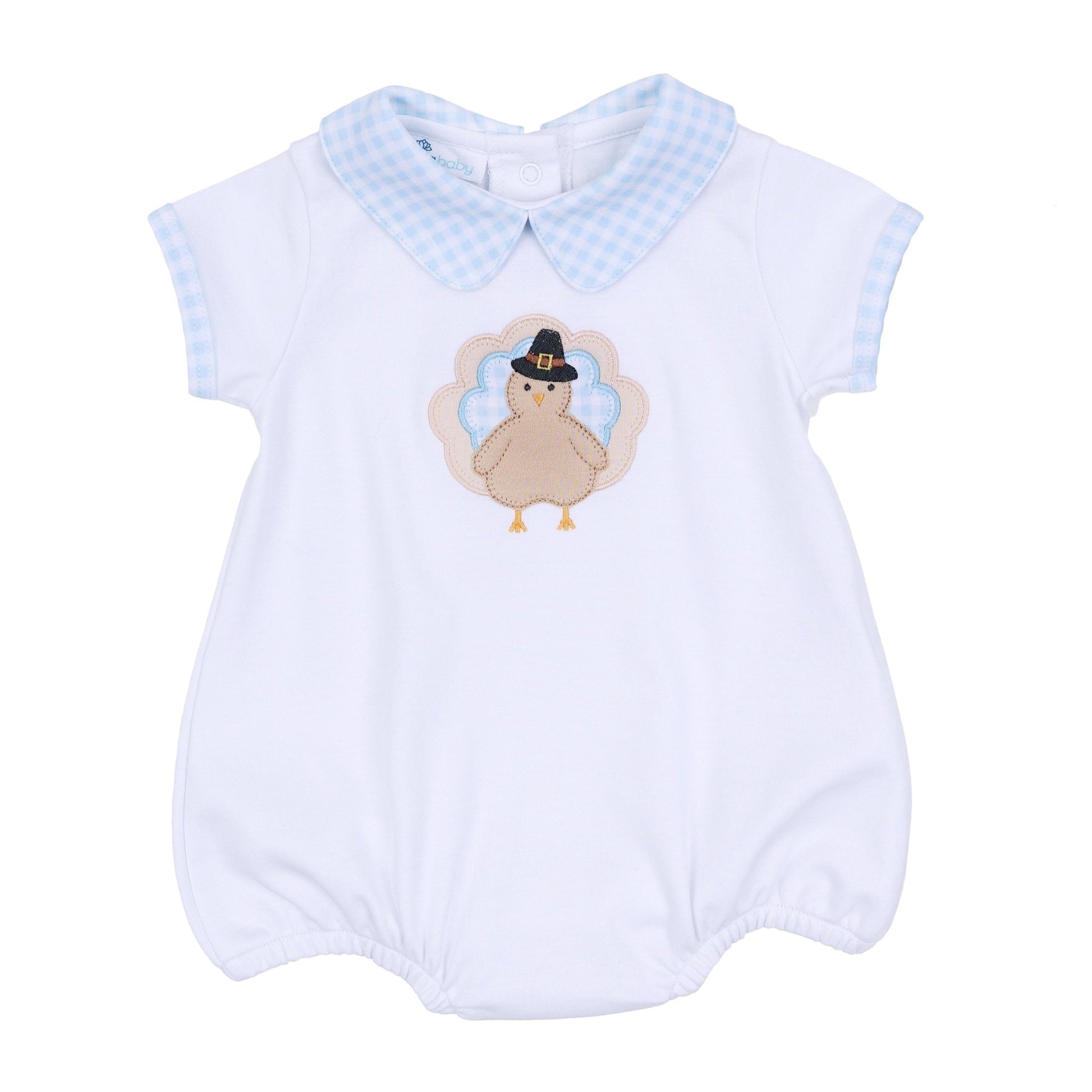 Pilgrim Pals Applique Collared Short Sleeve Bubble - Light Blue - Magnolia BabyBubble