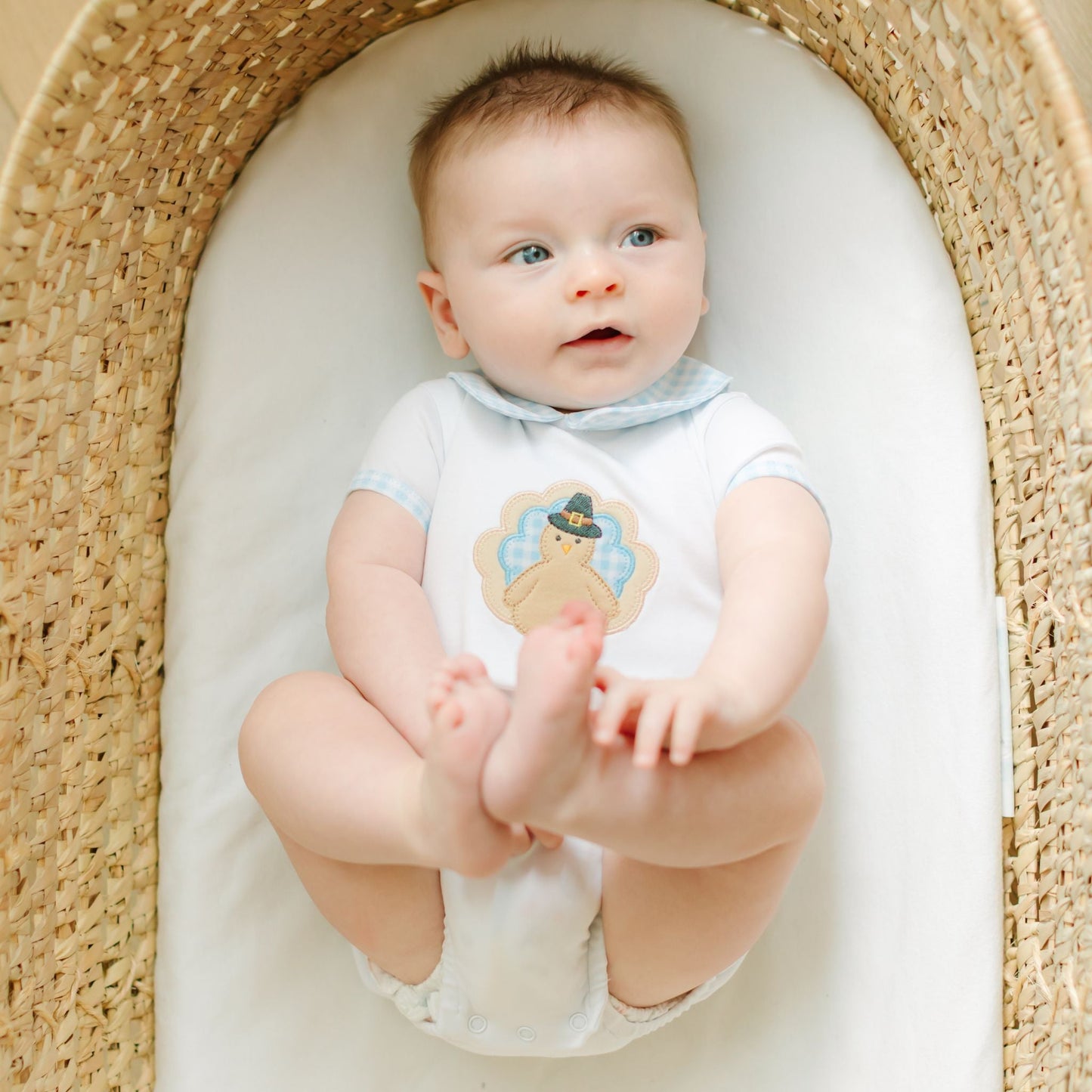 Pilgrim Pals Applique Collared Short Sleeve Bubble - Light Blue - Magnolia BabyBubble