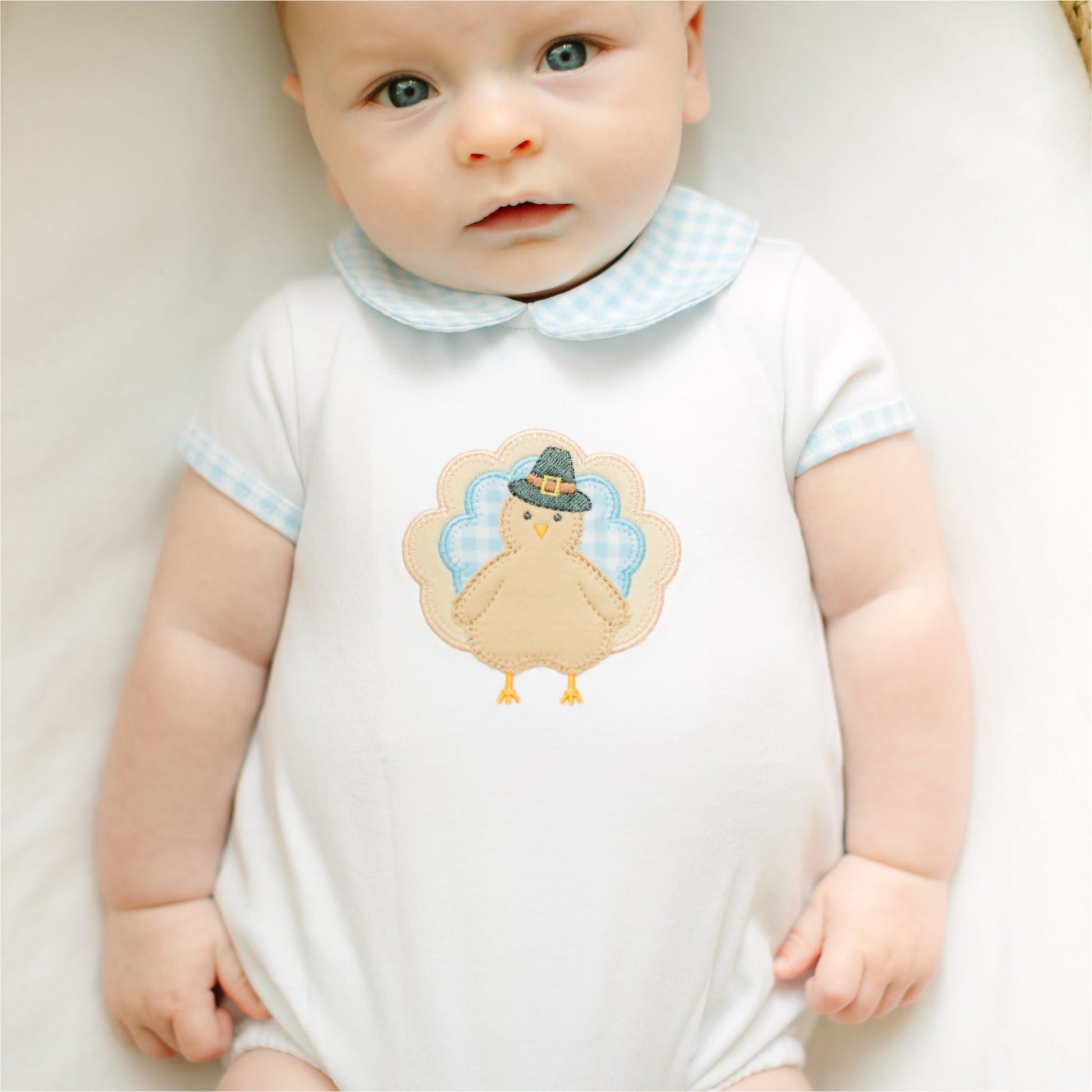 Pilgrim Pals Applique Collared Short Sleeve Bubble - Light Blue - Magnolia BabyBubble