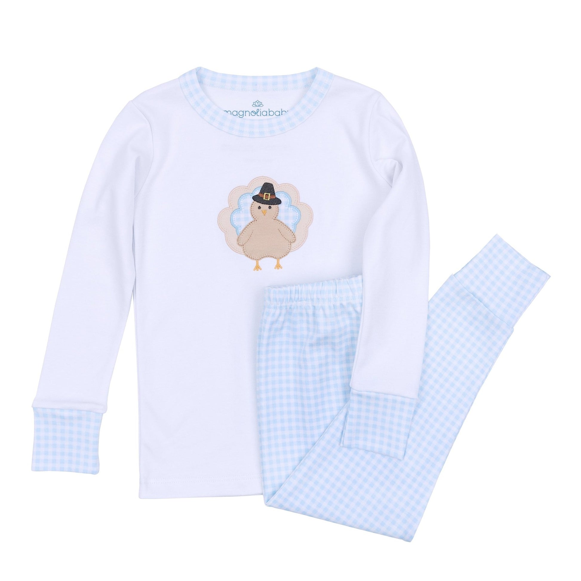 Pilgrim Pals Applique Long Pajamas - Light Blue - Magnolia BabyLong Pajamas