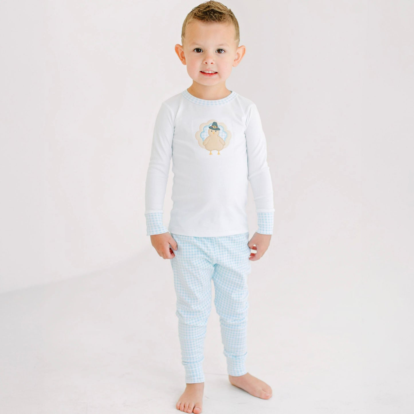 Pilgrim Pals Applique Long Pajamas - Light Blue - Magnolia BabyLong Pajamas