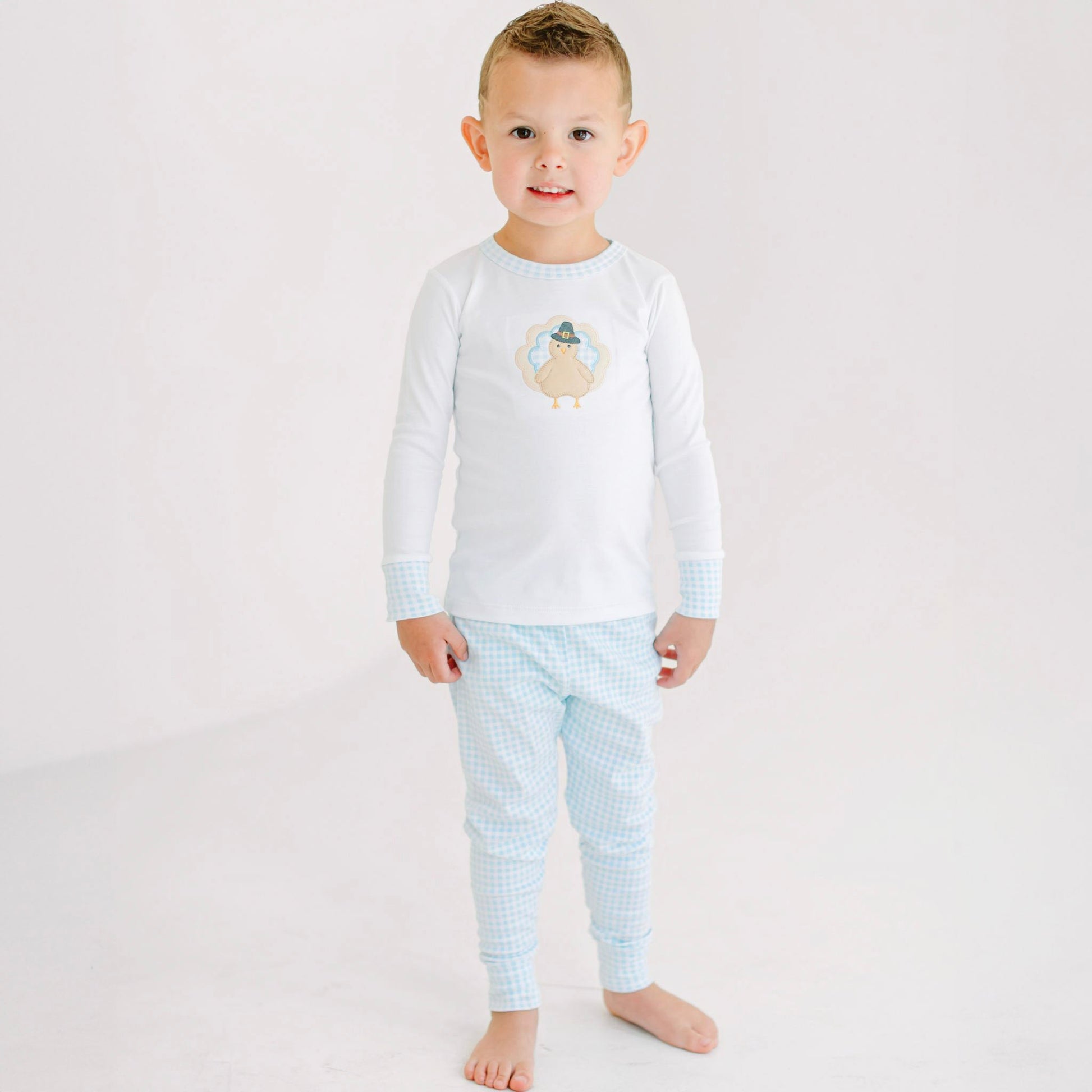 Pilgrim Pals Applique Long Pajamas - Light Blue - Magnolia BabyLong Pajamas