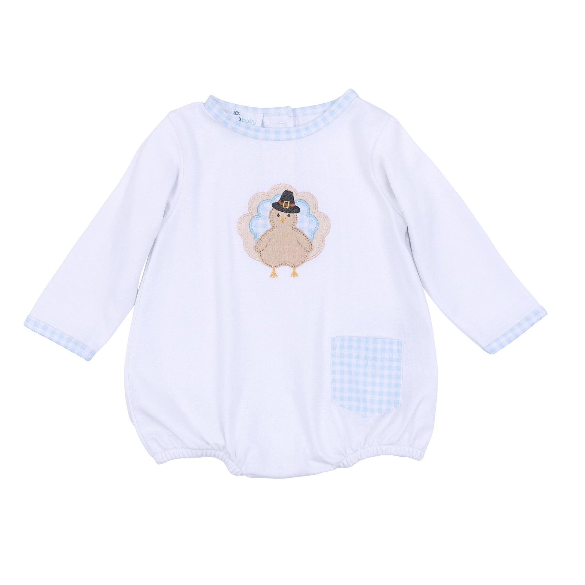 Pilgrim Pals Applique Long Sleeve Bubble - Light Blue - Magnolia BabyBubble