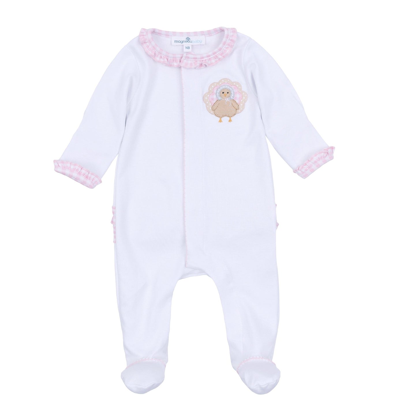 Pilgrim Pals Applique Ruffle Footie - Pink - Magnolia BabyFootie