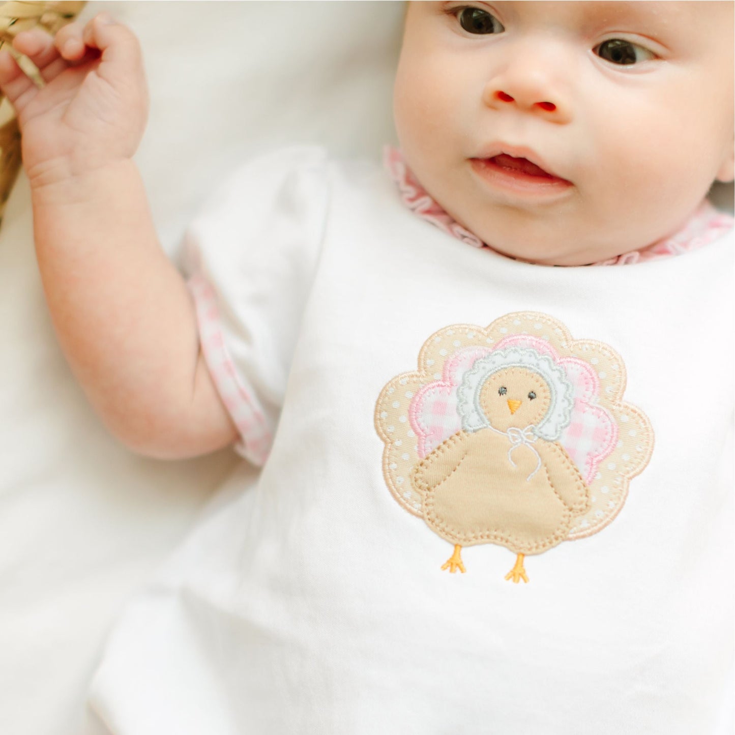 Pilgrim Pals Applique Ruffle Short Sleeve Bubble - Pink - Magnolia BabyBubble