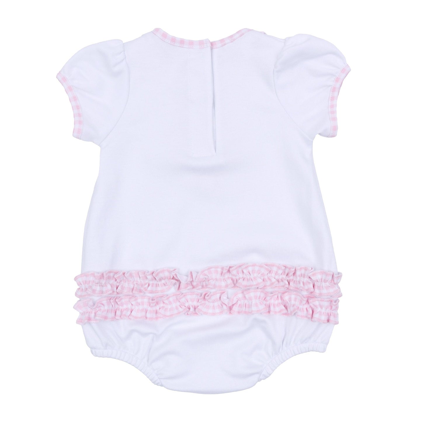 Pilgrim Pals Applique Ruffle Short Sleeve Bubble - Pink - Magnolia BabyBubble