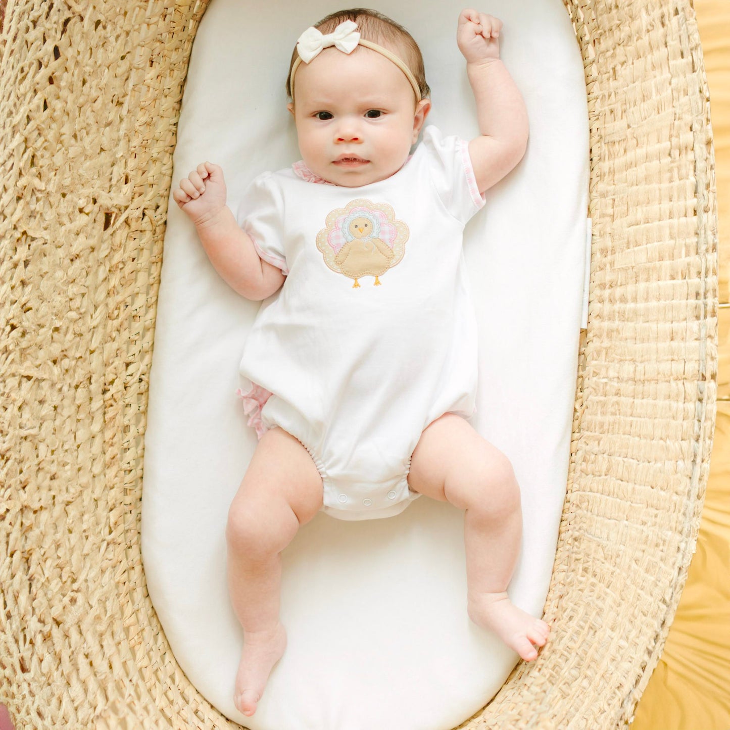 Pilgrim Pals Applique Ruffle Short Sleeve Bubble - Pink - Magnolia BabyBubble