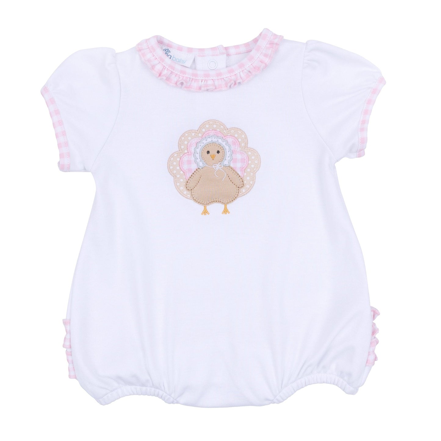 Pilgrim Pals Applique Ruffle Short Sleeve Bubble - Pink - Magnolia BabyBubble