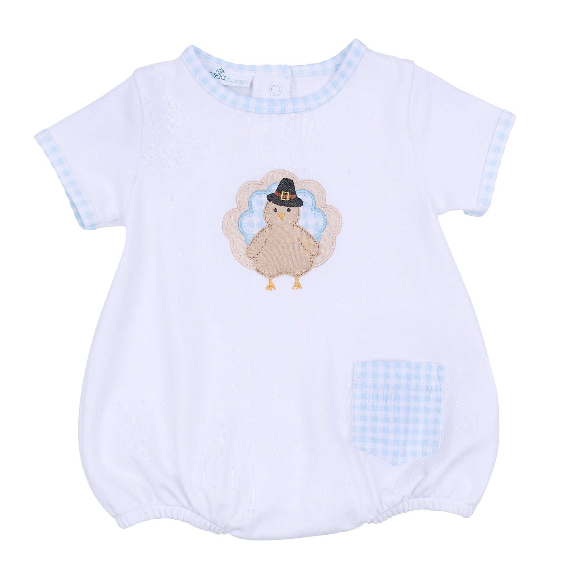 Pilgrim Pals Applique Short Sleeve Bubble - Light Blue - Magnolia BabyBubble