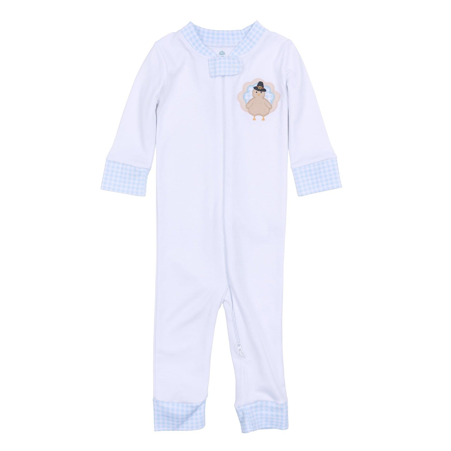 Pilgrim Pals Applique Zip Pajamas - Light Blue - Magnolia BabyZipper Pajamas