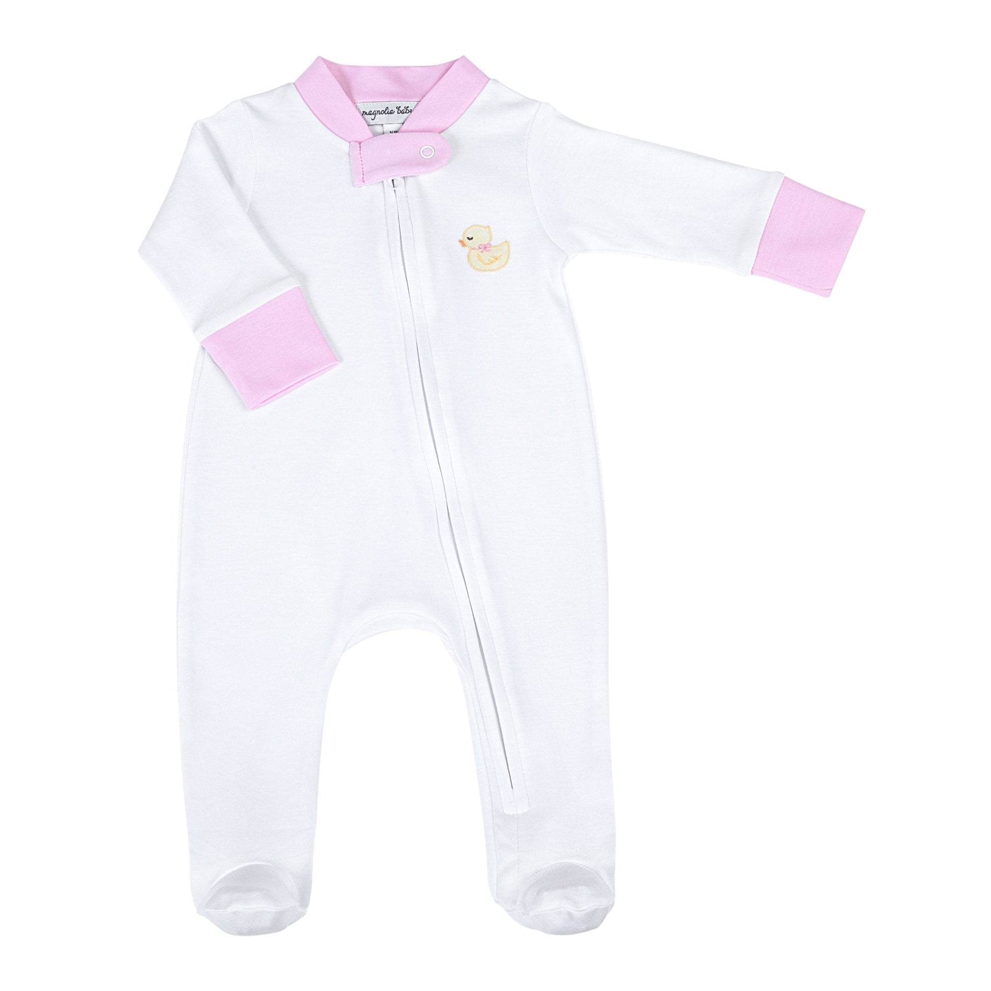 Precious Ducklings Embroidered Zip Footie - Pink - Magnolia BabyFootie