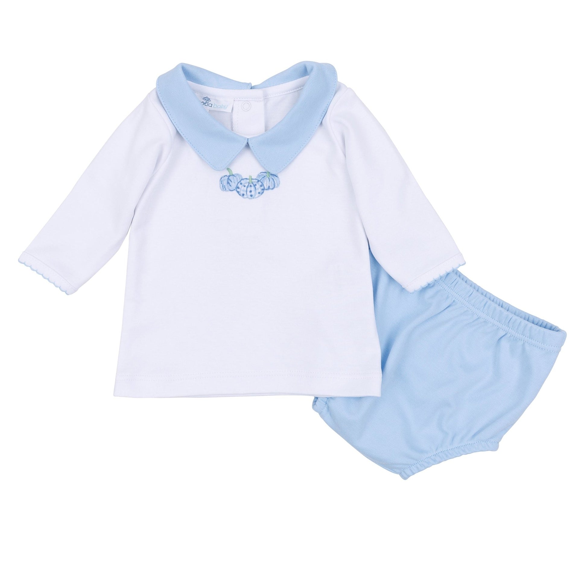 Precious Pumpkins Collared Long Sleeve Diaper Cover Set - Light Blue - Magnolia BabyDiaper Cover
