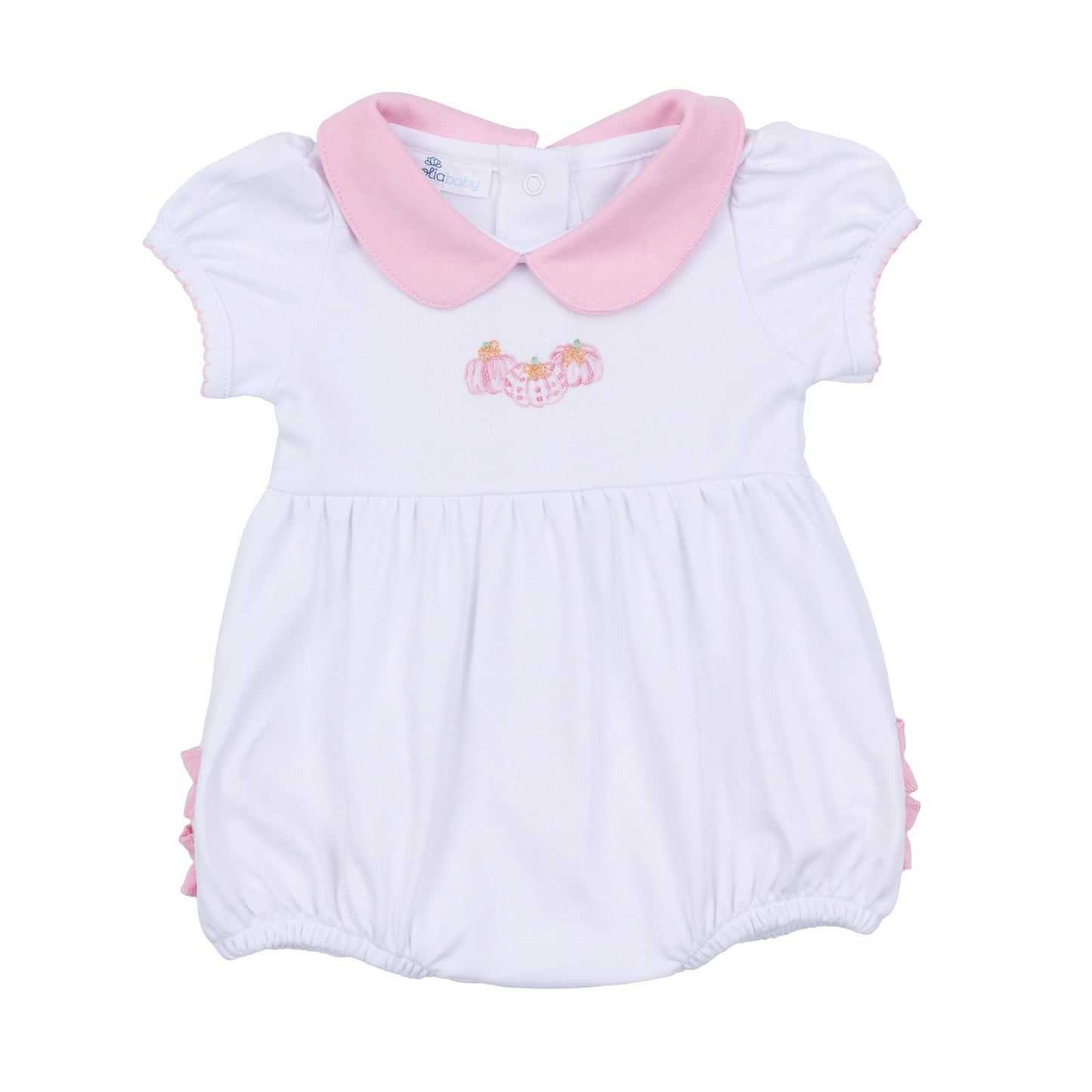 Precious Pumpkins Collared Ruffle Short Sleeve Bubble - Pink - Magnolia BabyBubble