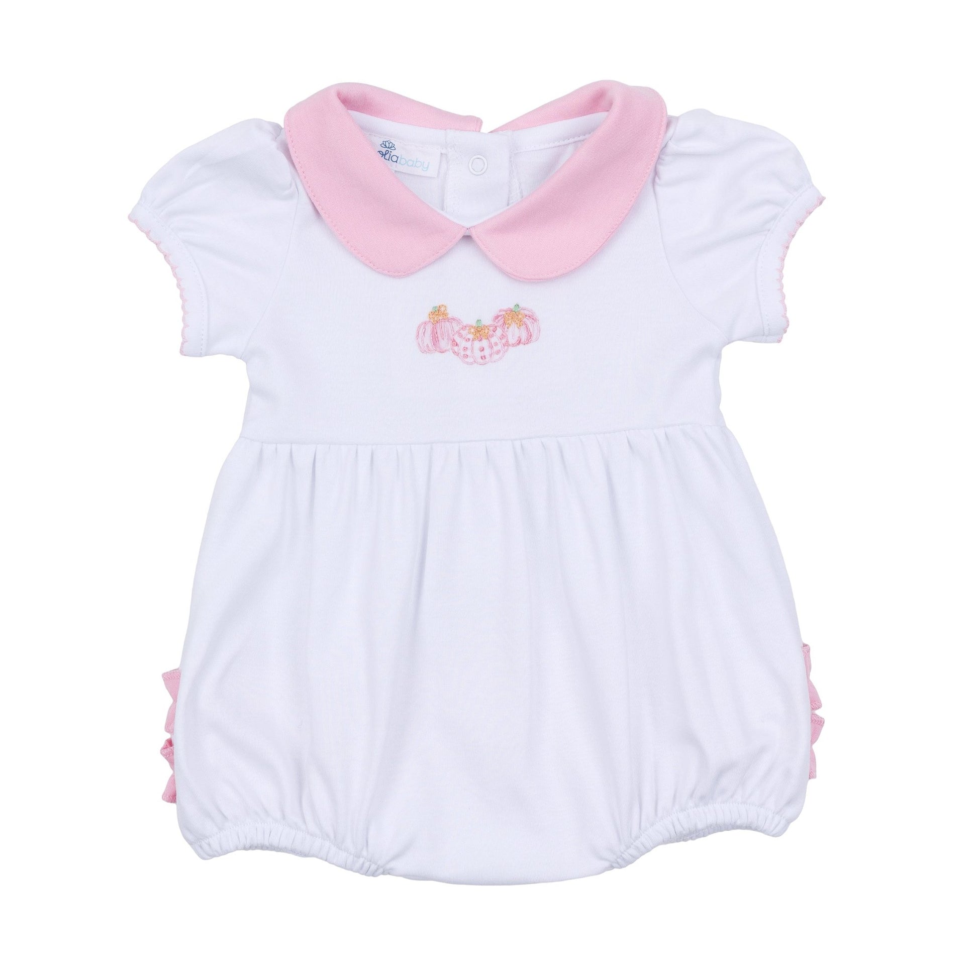 Precious Pumpkins Collared Ruffle Short Sleeve Bubble - Pink - Magnolia BabyBubble