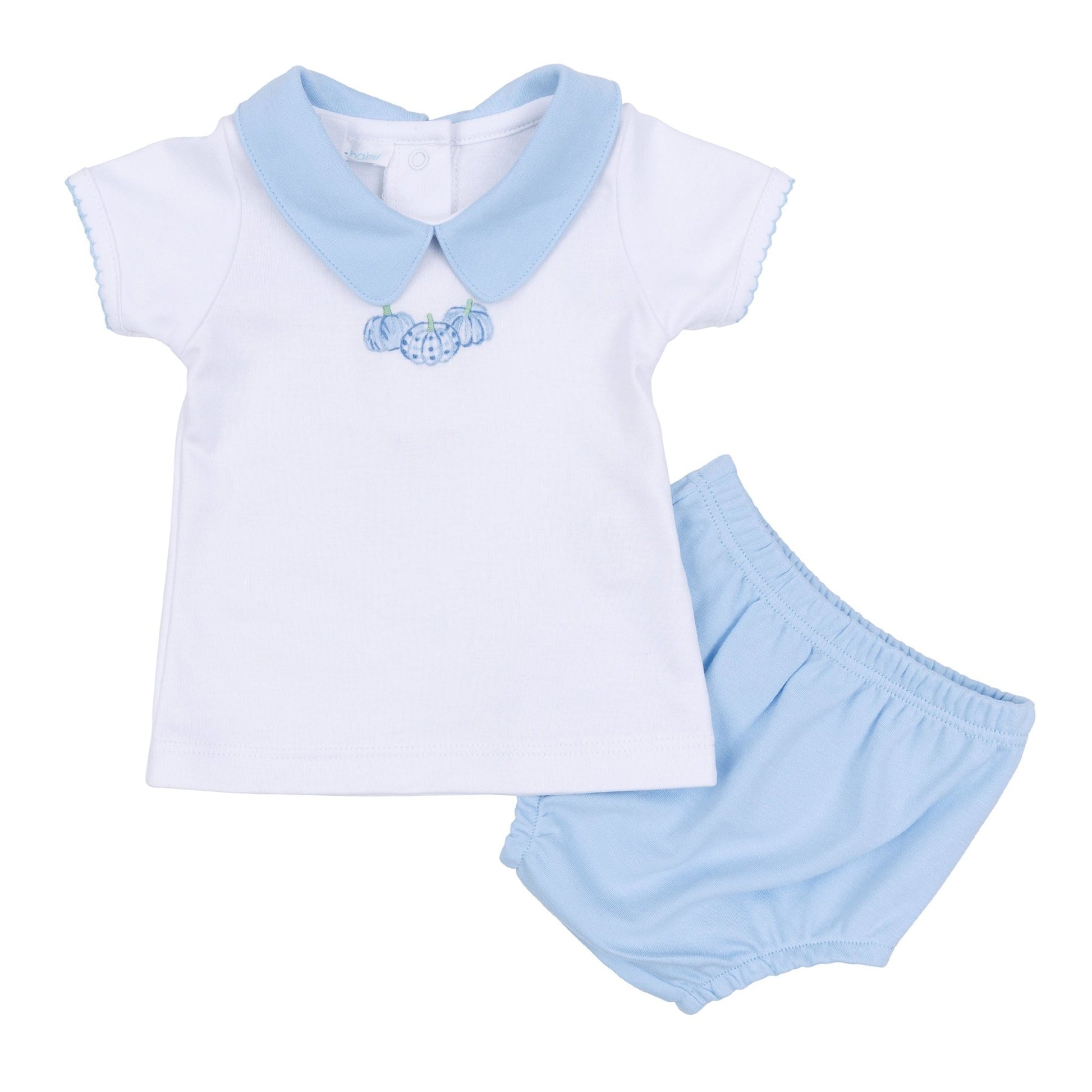 Precious Pumpkins Collared Short Sleeve Diaper Cover Set - Light Blue - Magnolia BabyDiaper Cover