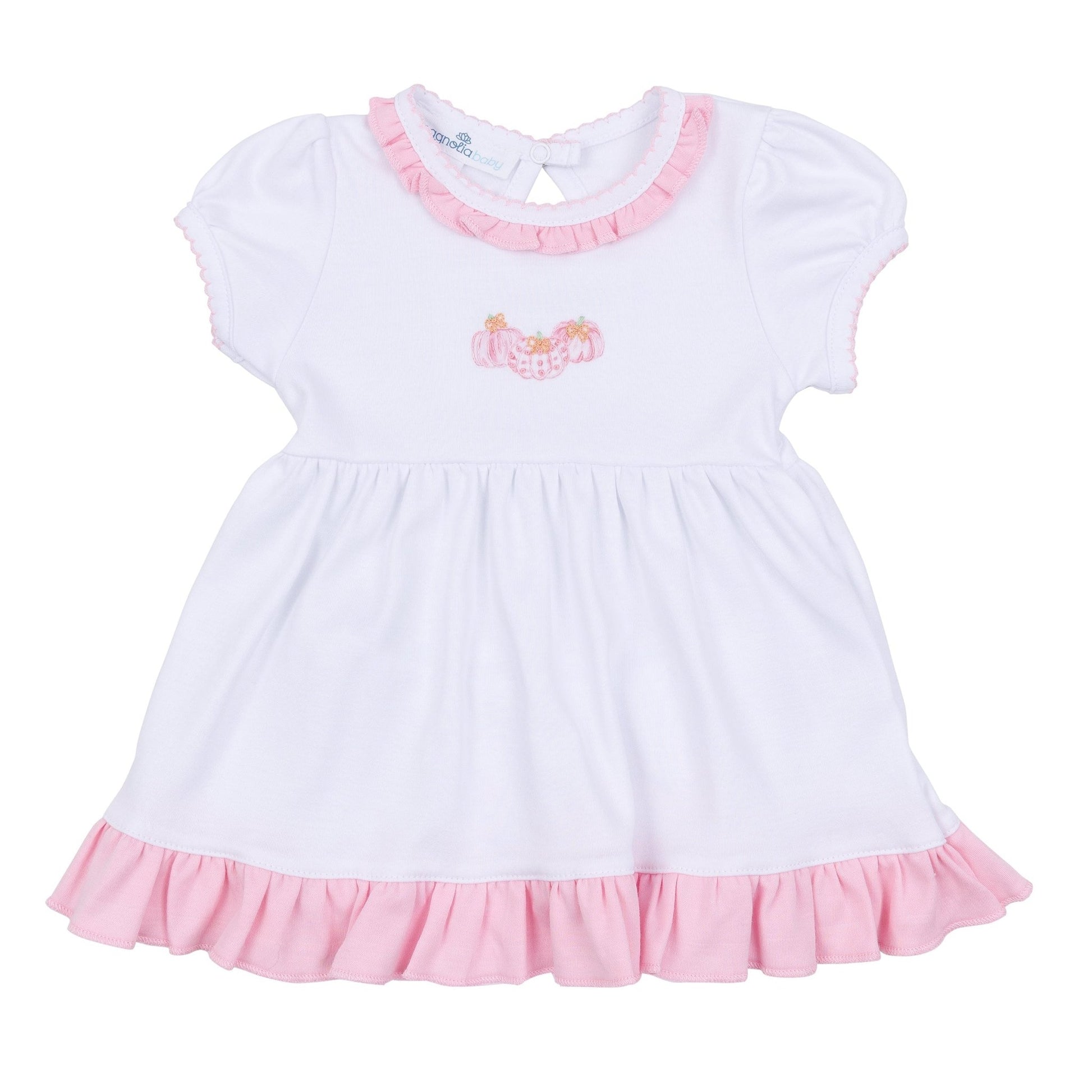 Precious Pumpkins Embroidered Short Sleeve Dress - Pink - Magnolia BabyDress
