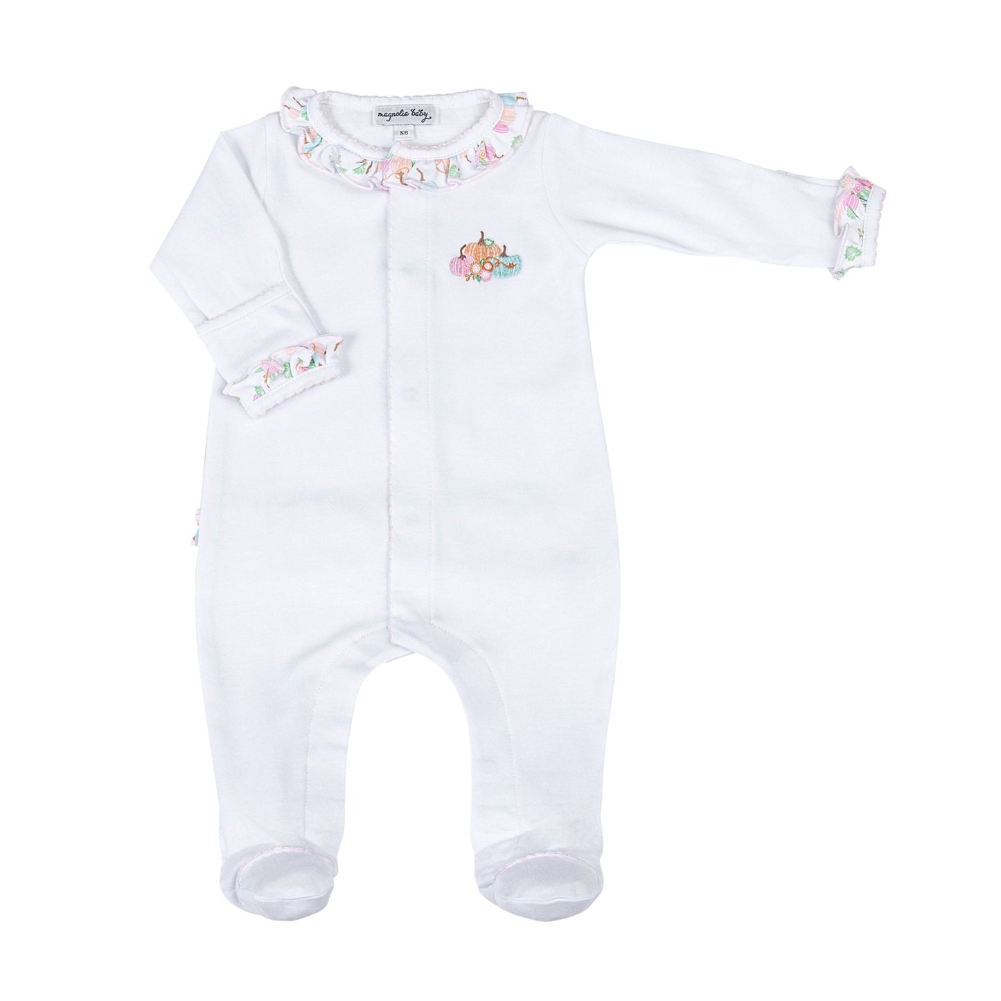 Pumpkin Blush Embroidered Ruffle Footie - Magnolia BabyFootie