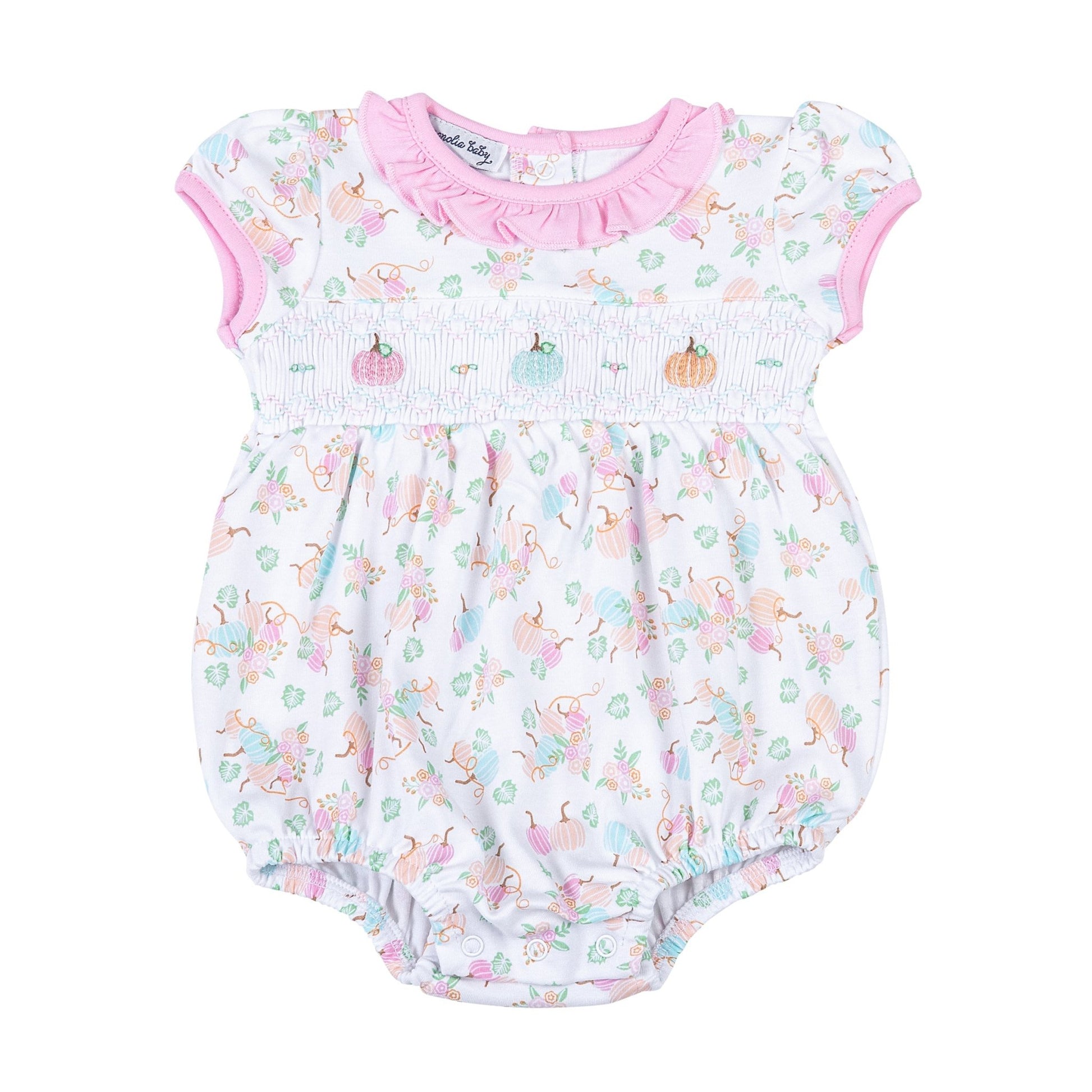 Pumpkin Blush Smocked Short Sleeve Bubble - Magnolia BabyBubble
