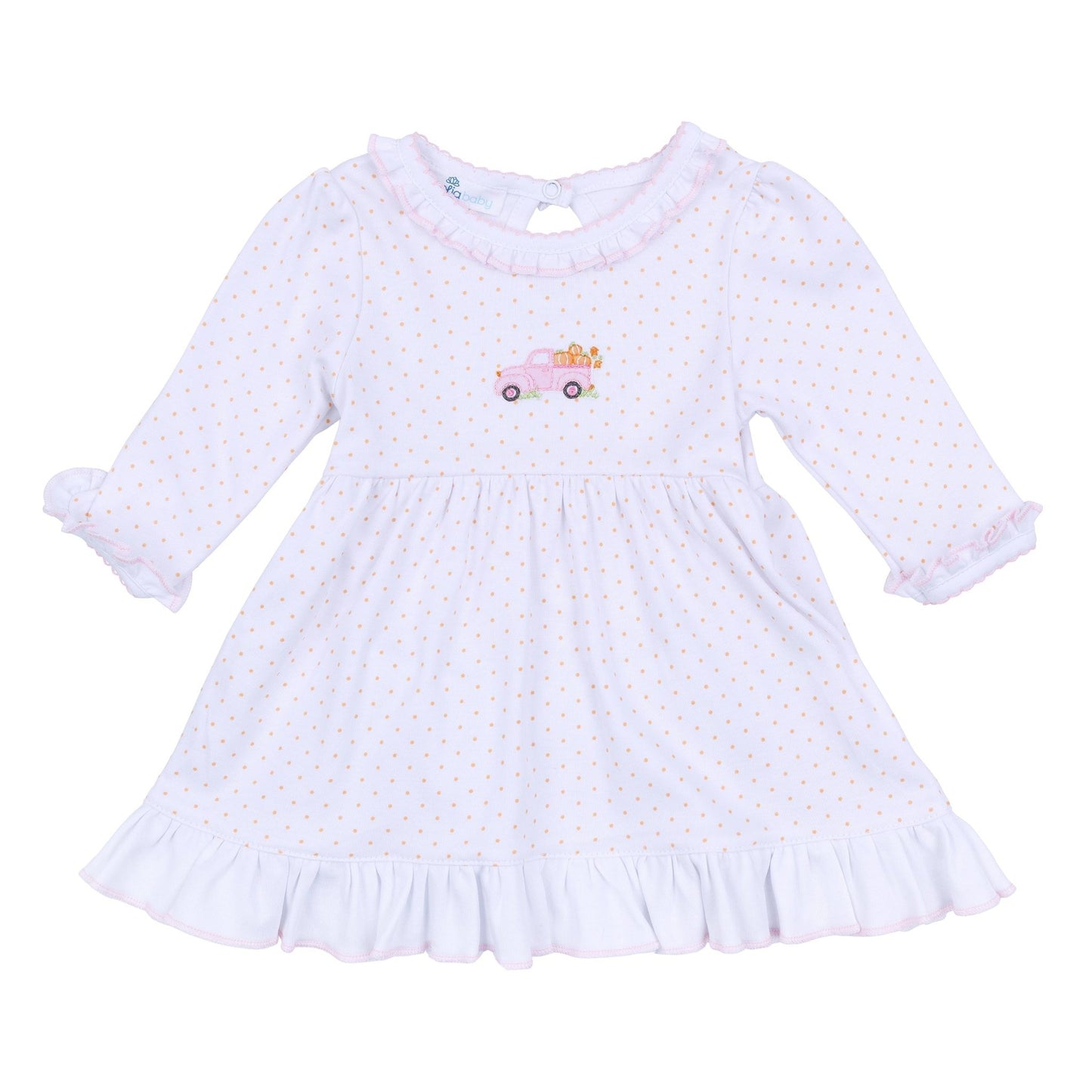 Pumpkin Patch Fun Embroidered Long Sleeve Dress - Pink - Magnolia BabyDress