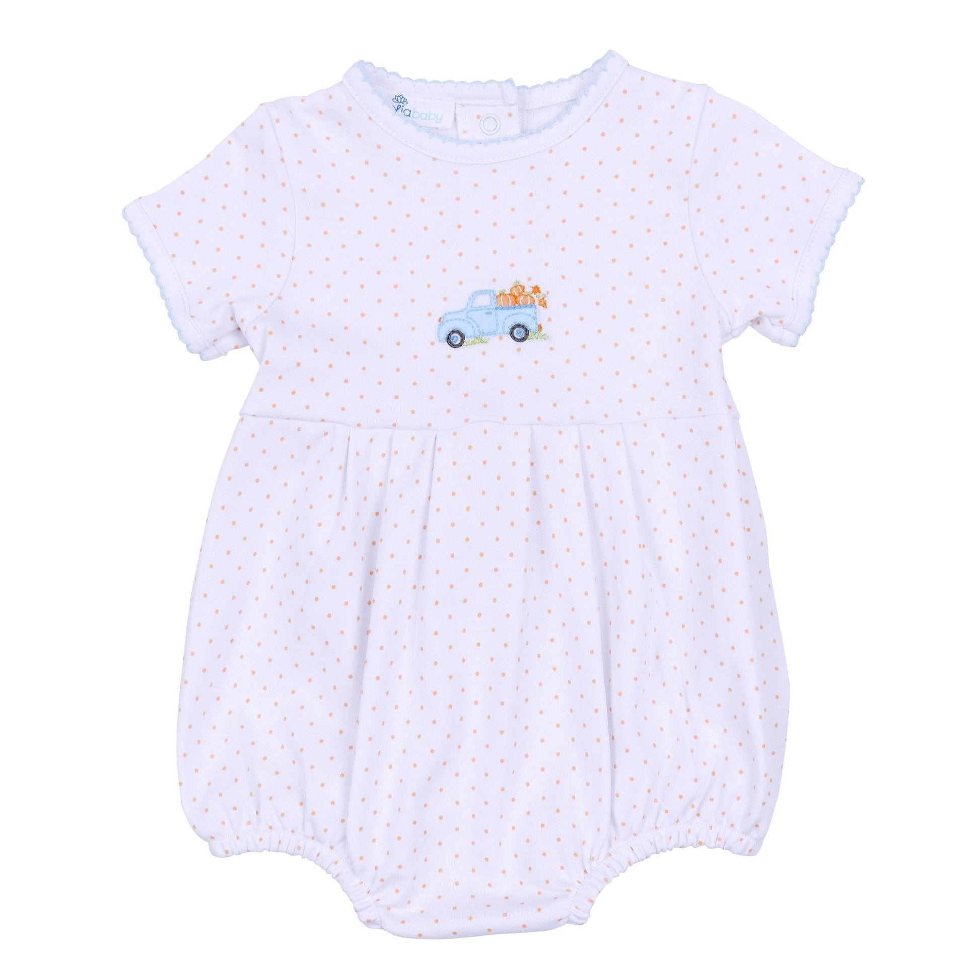 Pumpkin Patch Fun Embroidered Short Sleeve Bubble - Light Blue - Magnolia BabyBubble