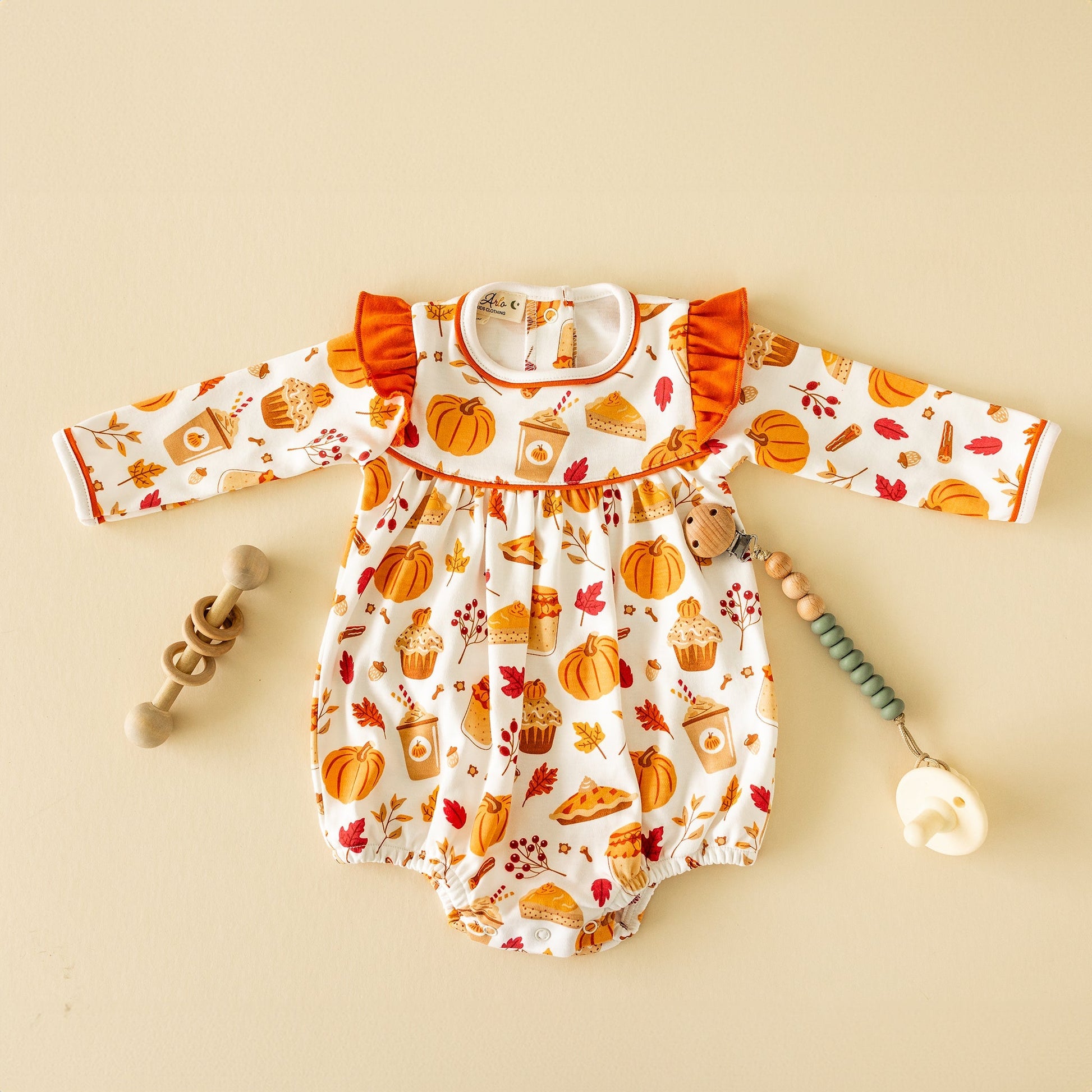 Pumpkin Spice Long Sleeve Flutters Bubble - Magnolia BabyBubble