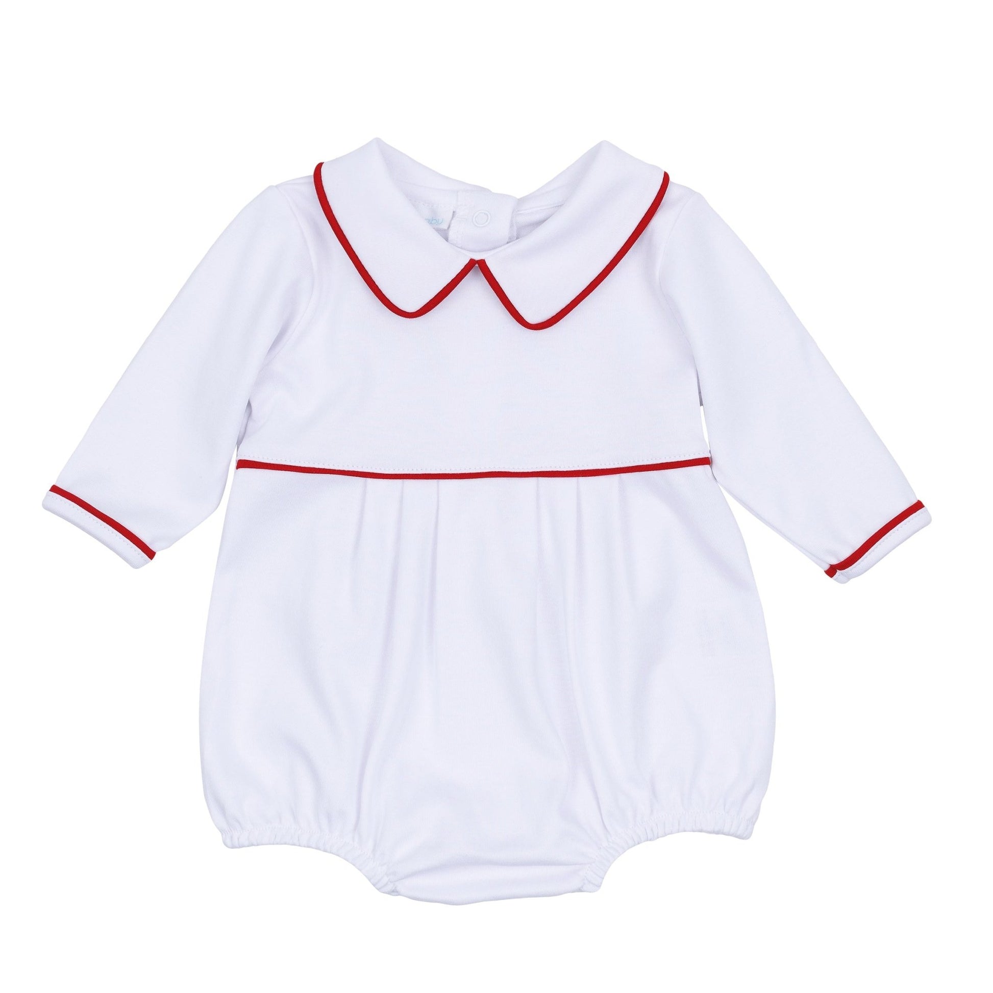 Red and White Essentials Collared Long Sleeve Bubble - Magnolia BabyBubble