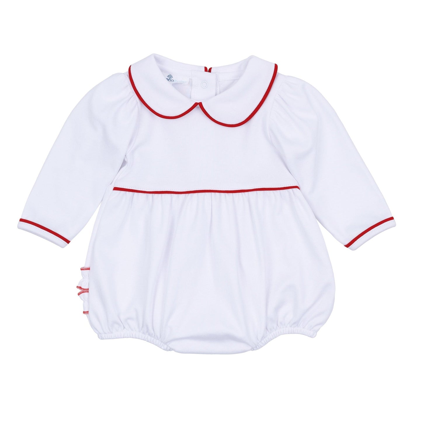 Red and White Essentials Collared Ruffle Long Sleeve Bubble - Magnolia BabyBubble