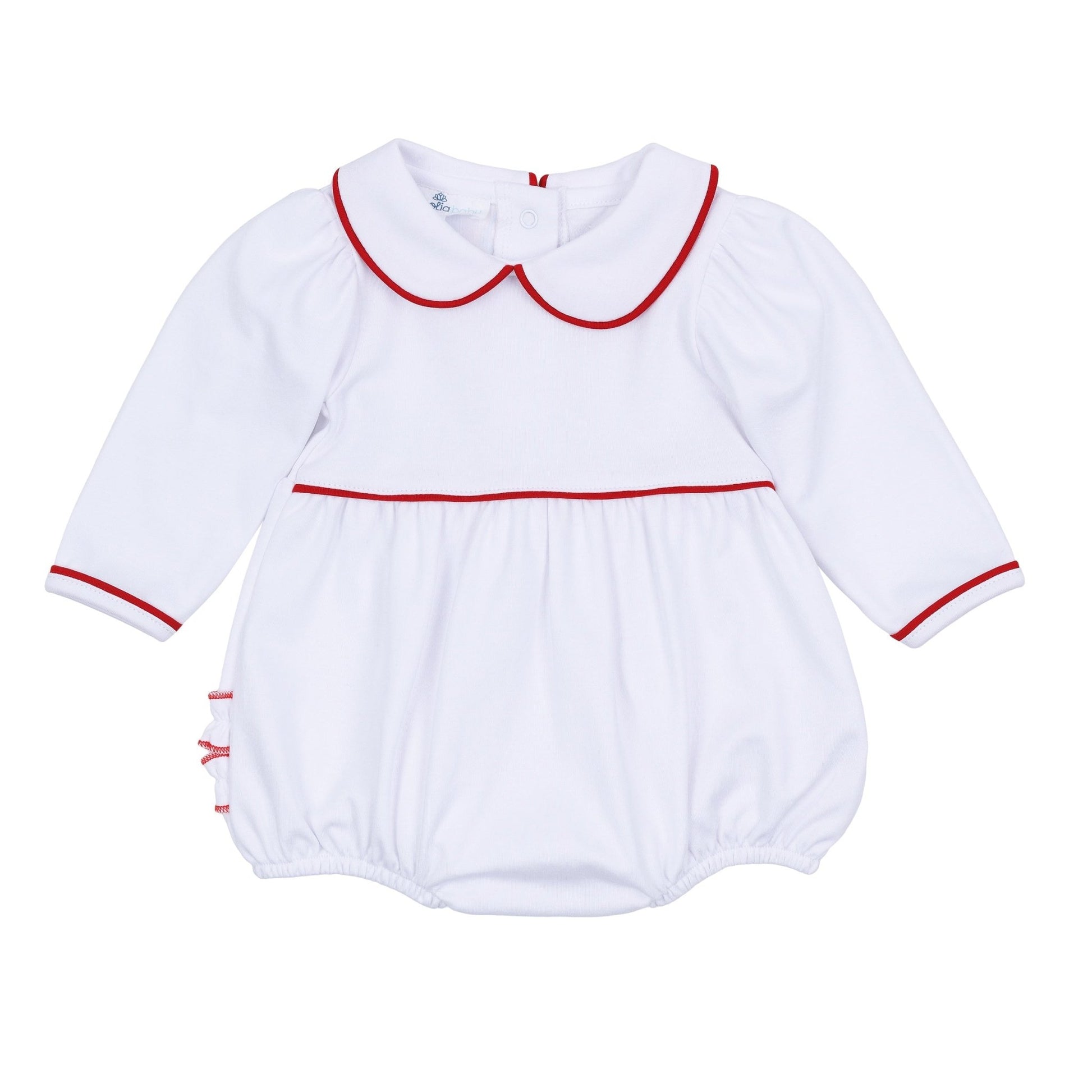 Red and White Essentials Collared Ruffle Long Sleeve Bubble - Magnolia BabyBubble