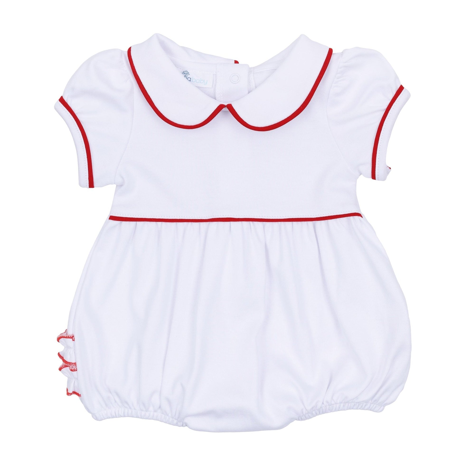 Red and White Essentials Collared Ruffle Short Sleeve Bubble - Magnolia BabyBubble