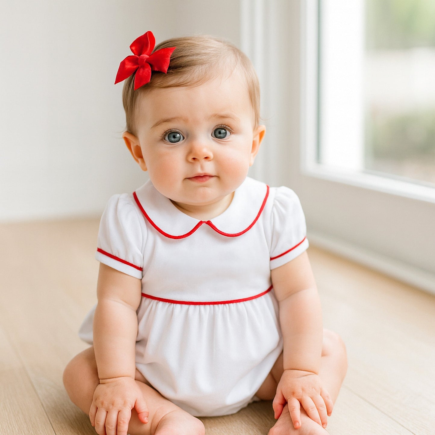 Red and White Essentials Collared Ruffle Short Sleeve Bubble - Magnolia BabyBubble