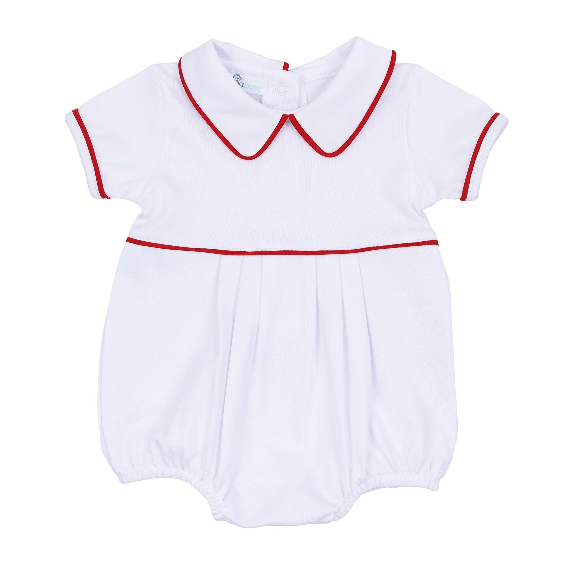 Red and White Essentials Collared Short Sleeve Bubble - Magnolia BabyBubble